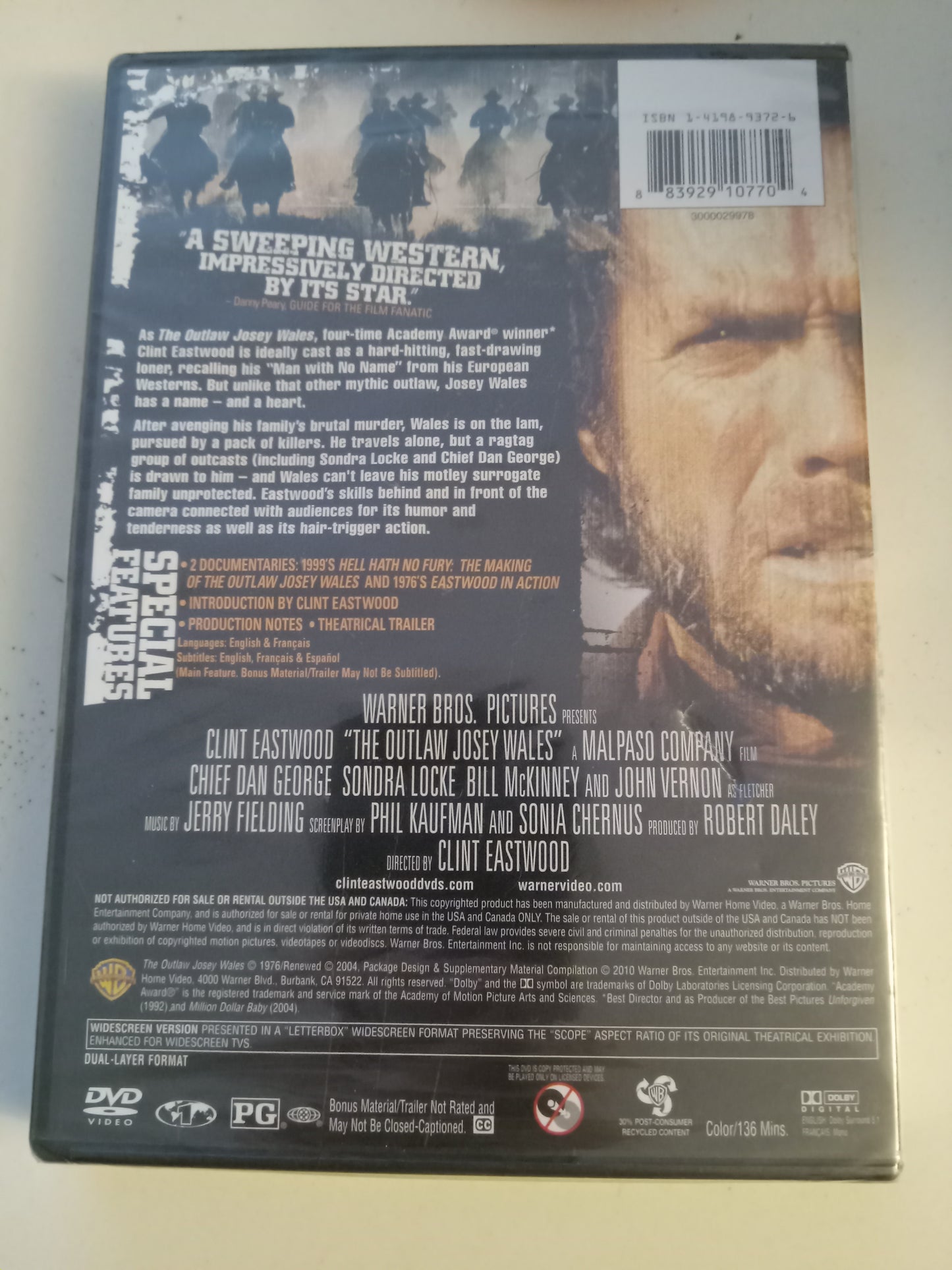 The Outlaw Josey Wales, DVD Movie, Clint Eastwood Widescreen, Rated PG, NEW/USED