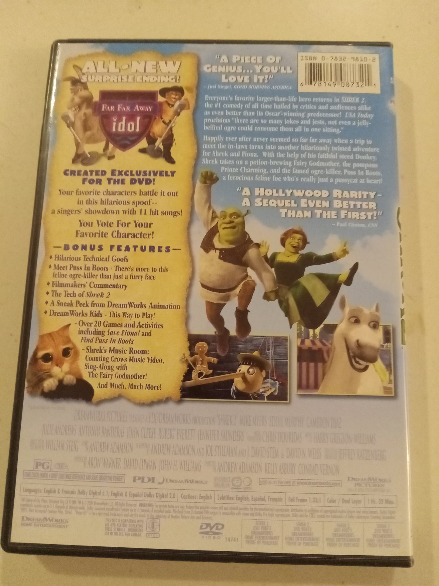 Shrek 2, Dreamworks Animation DVD Movie, Widescreen/Fullscreen, Rated PG, NEW/USED