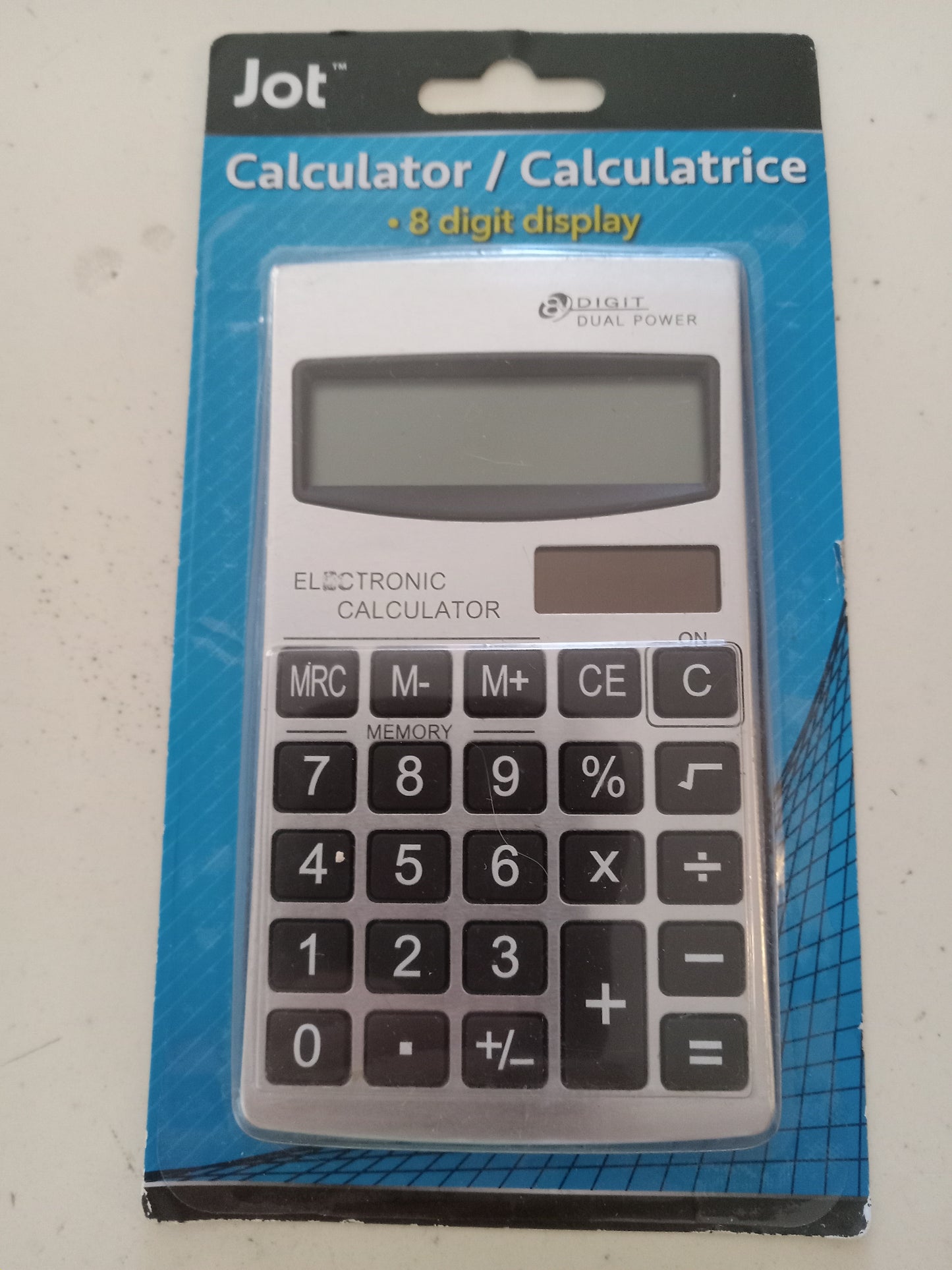 Basic Calculator by Jot, Electronic Digit Dual Power Solar/Battery, 8 Digit Display, NEW