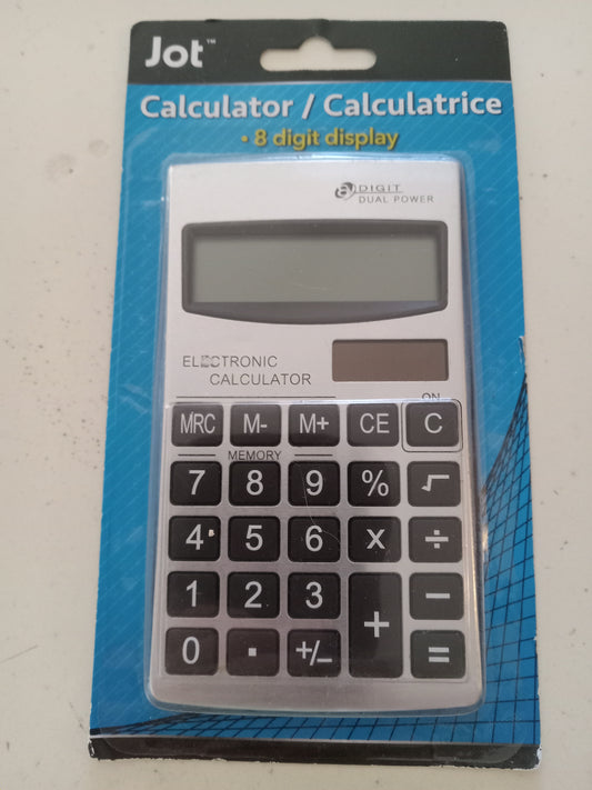 Basic Calculator by Jot, Electronic Digit Dual Power Solar/Battery, 8 Digit Display, NEW