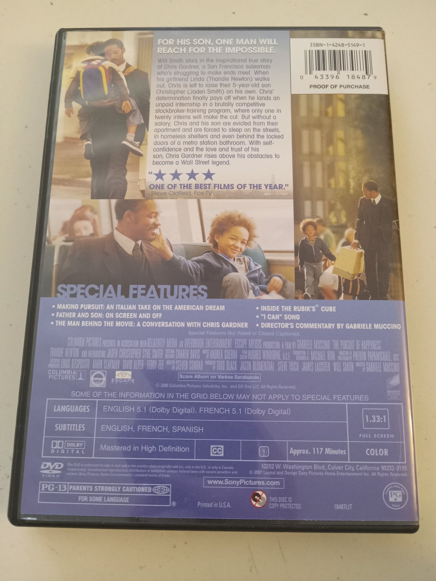 The Pursuit Of Happyness (Happiness), DVD Movie, Fullscreen, Rated PG-13, USED