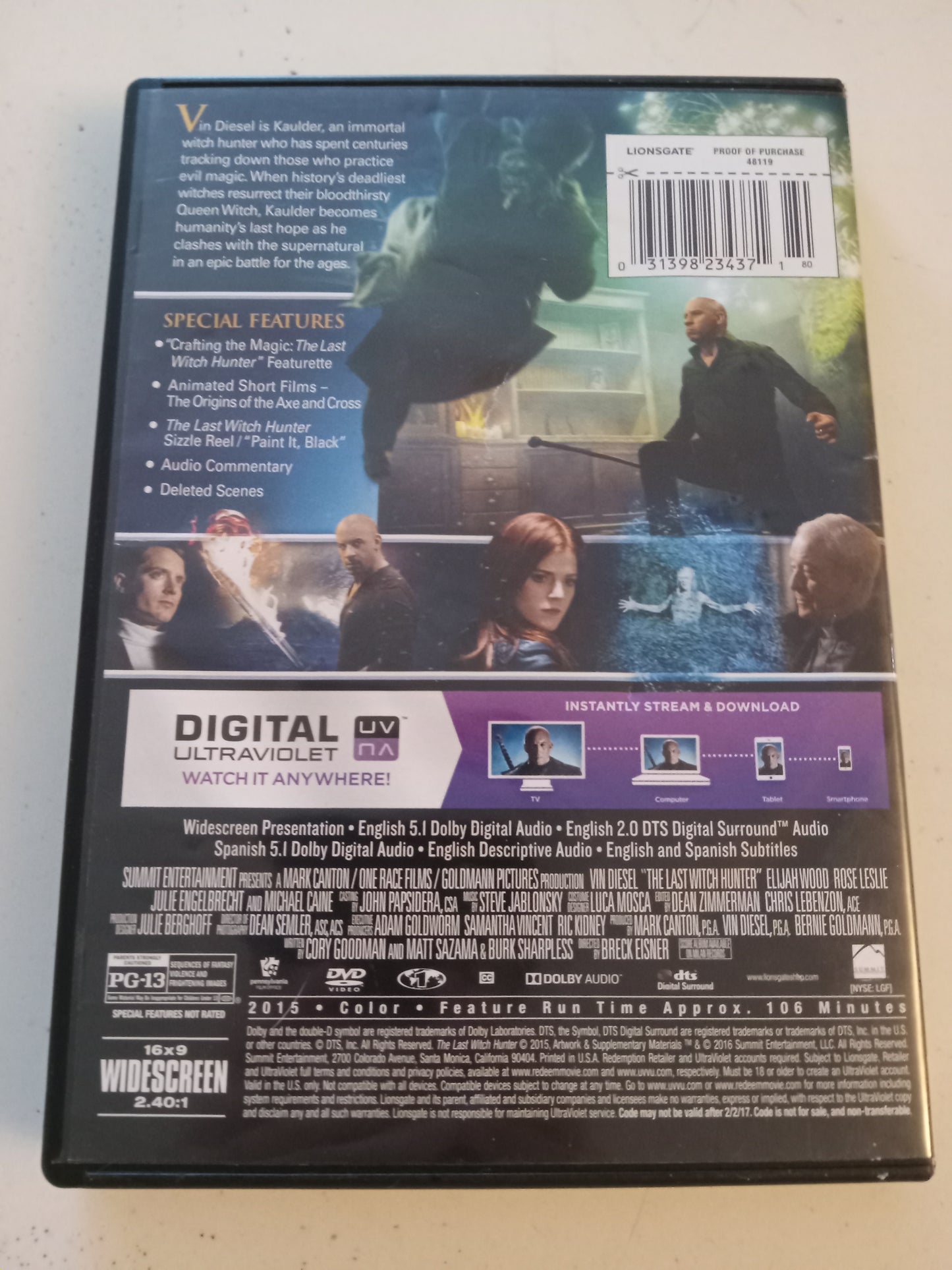 The Last Witch Hunter DVD Movie, Widescreen, Rated PG-13, USED