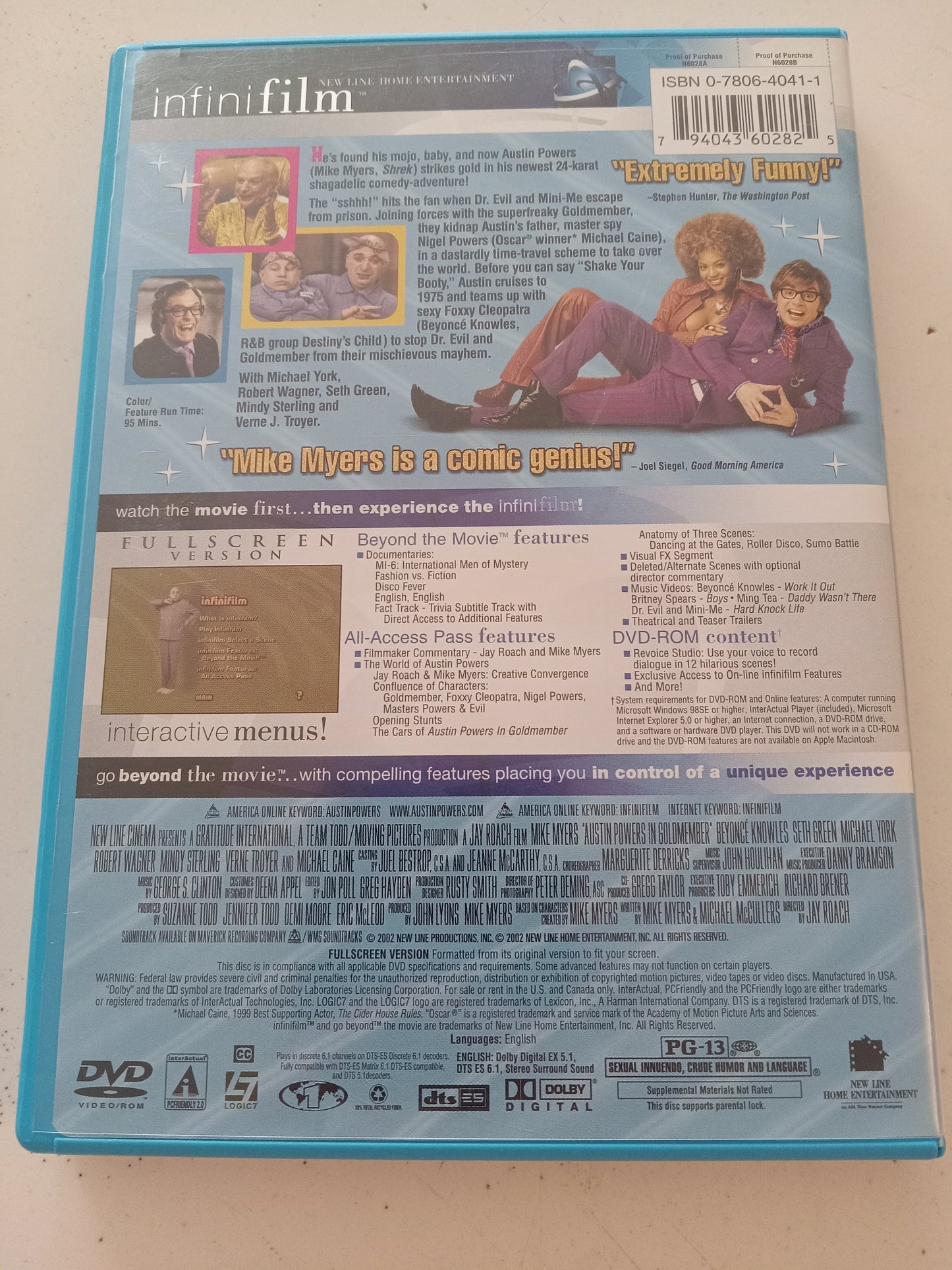 Austin Powers in Gold Member Goldmember DVD Movie, Fullscreen, Rated PG-13, USED