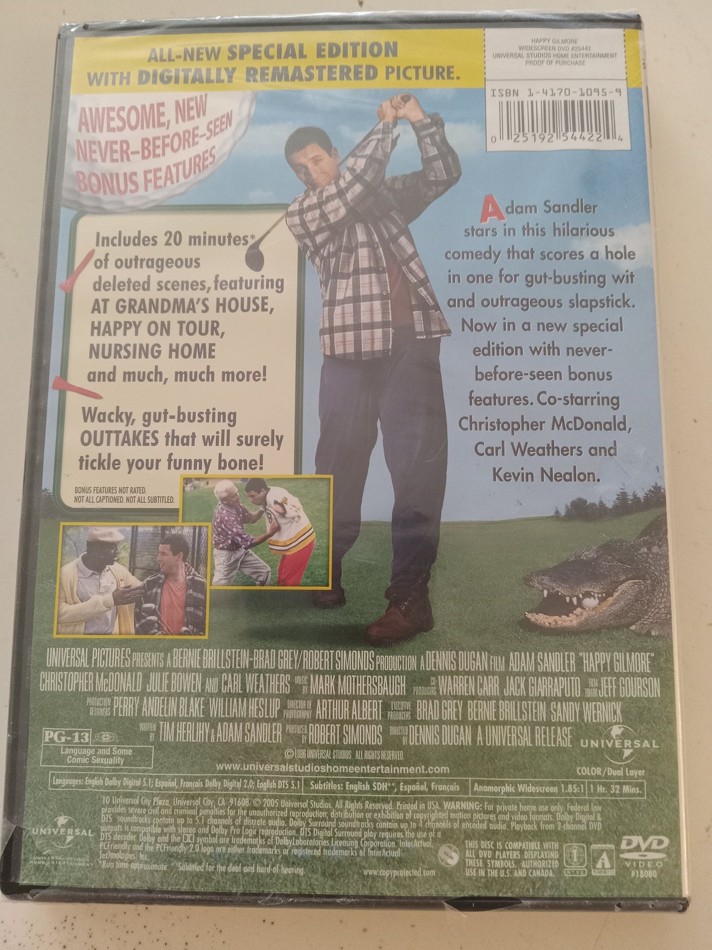 Happy Gilmore, Special Ed. DVD Movie, Widescreen/Fullscreen, Rated PG-13, NEW/USED