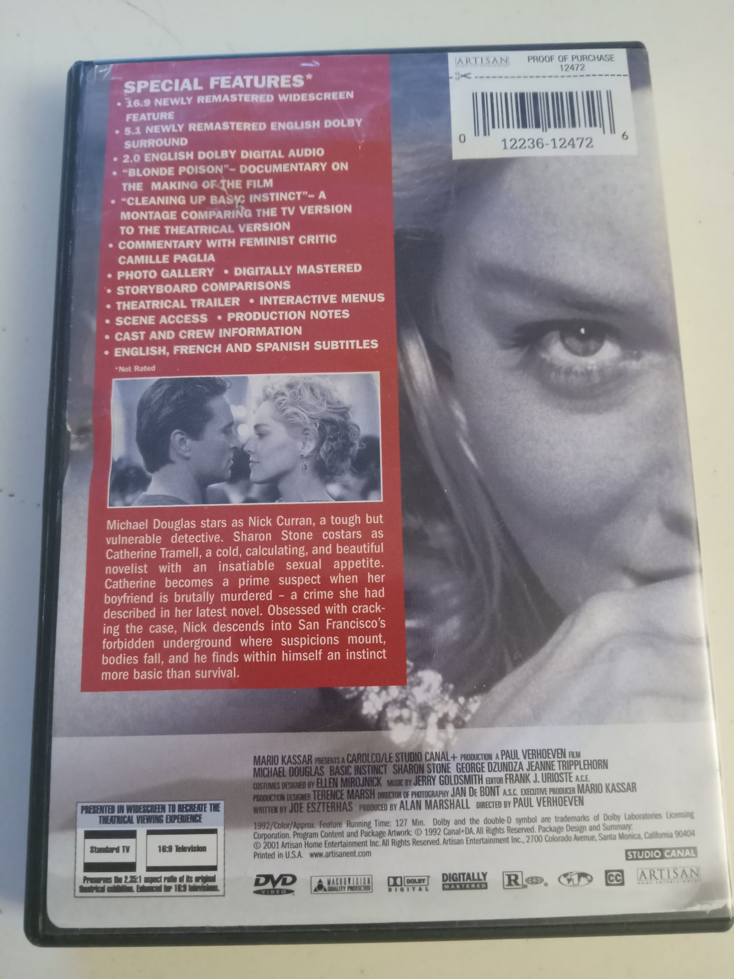 Basic Instinct, Special Ed. DVD Movie, Widescreen, Rated R, USED