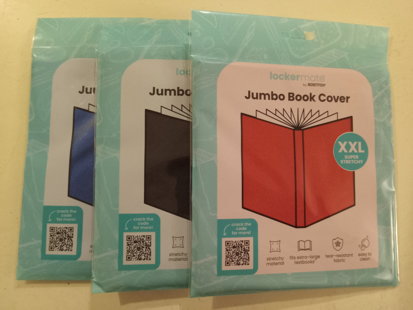 LockerMate Jumbo Book Cover XXL (10"x15") Super Stretchy Blue/Black/Red, NEW