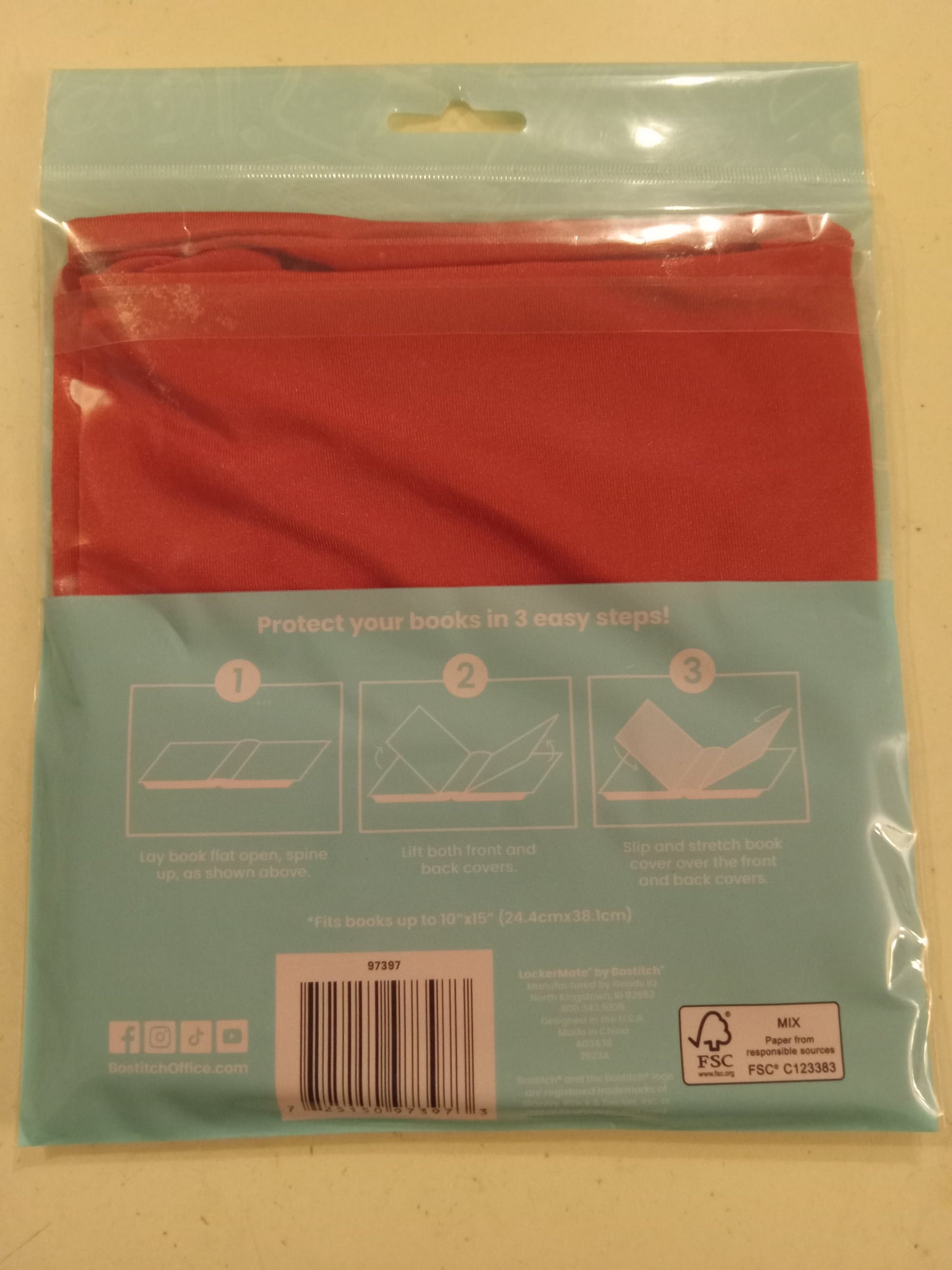 LockerMate Jumbo Book Cover XXL (10"x15") Super Stretchy Blue/Black/Red, NEW