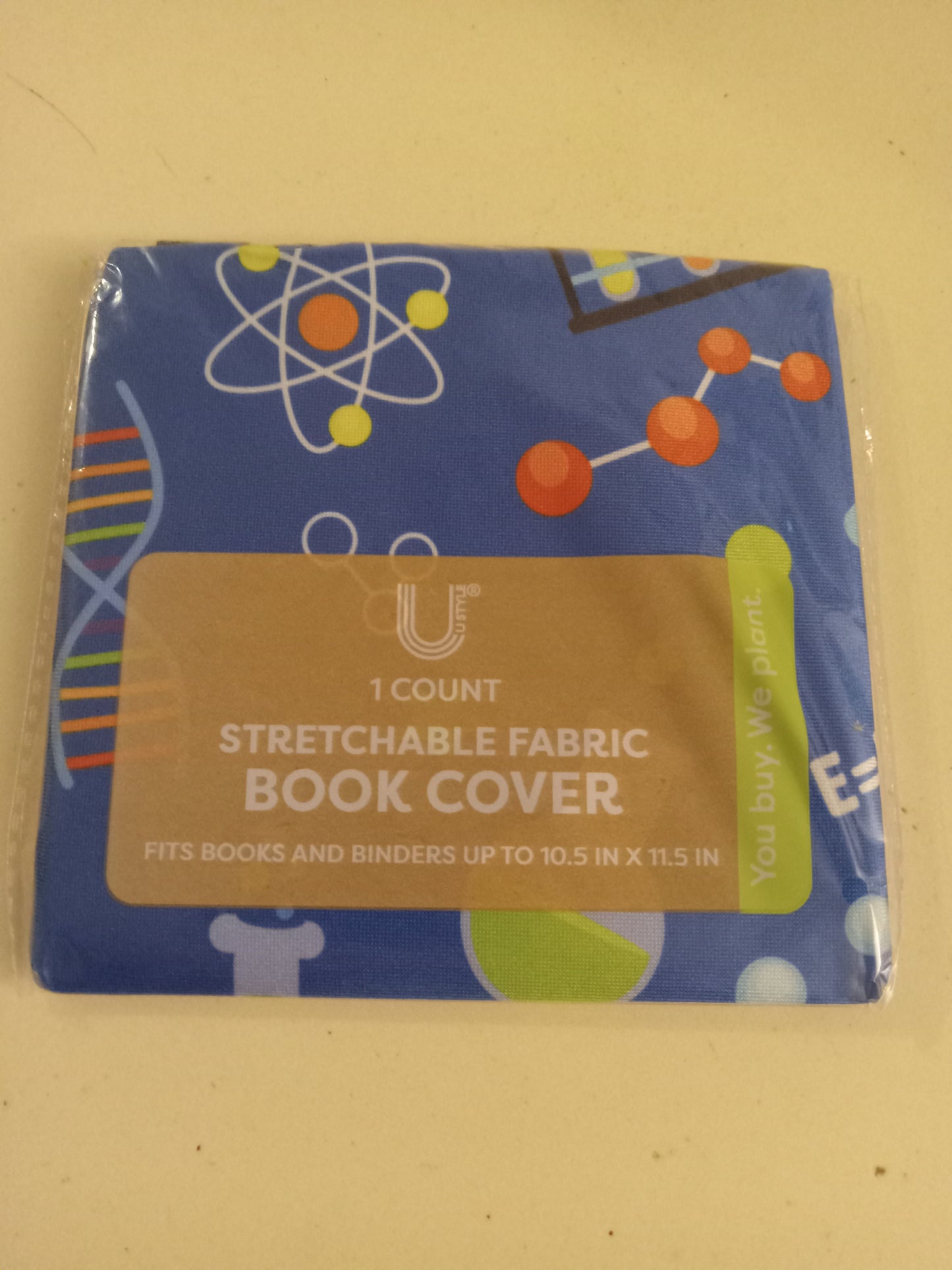 Stretchable Fabric Book Cover, Binder Protector, Blue Science or Green Flowers, Stretch To 10.5"X11.5", NEW
