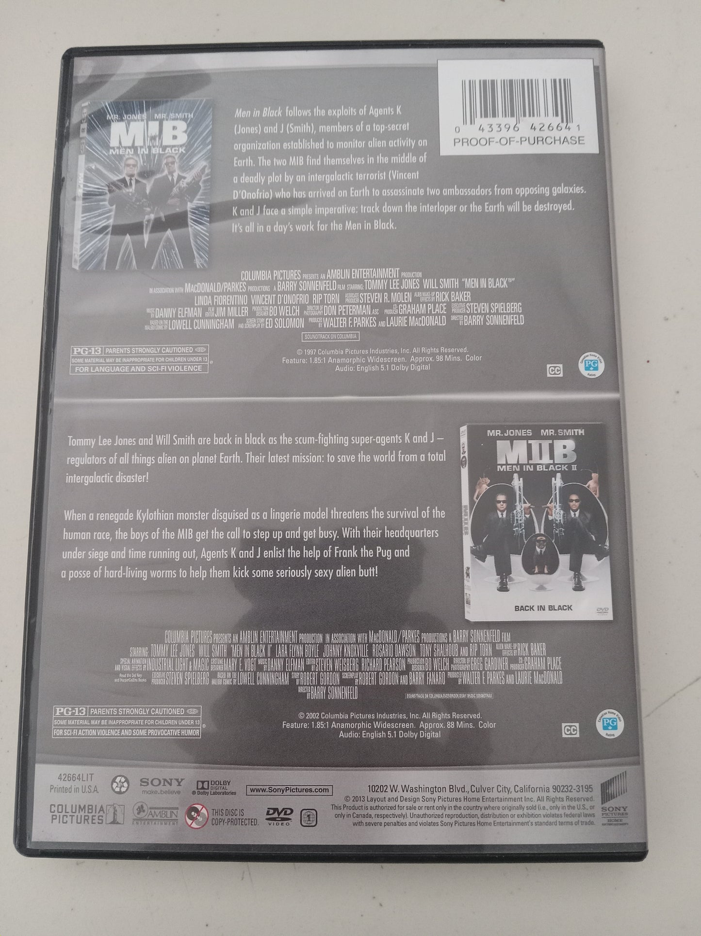 Men In Black & Men In Black 2, Double Feature Will Smith Widescreen, DVD Movies, Rated PG-13, USED