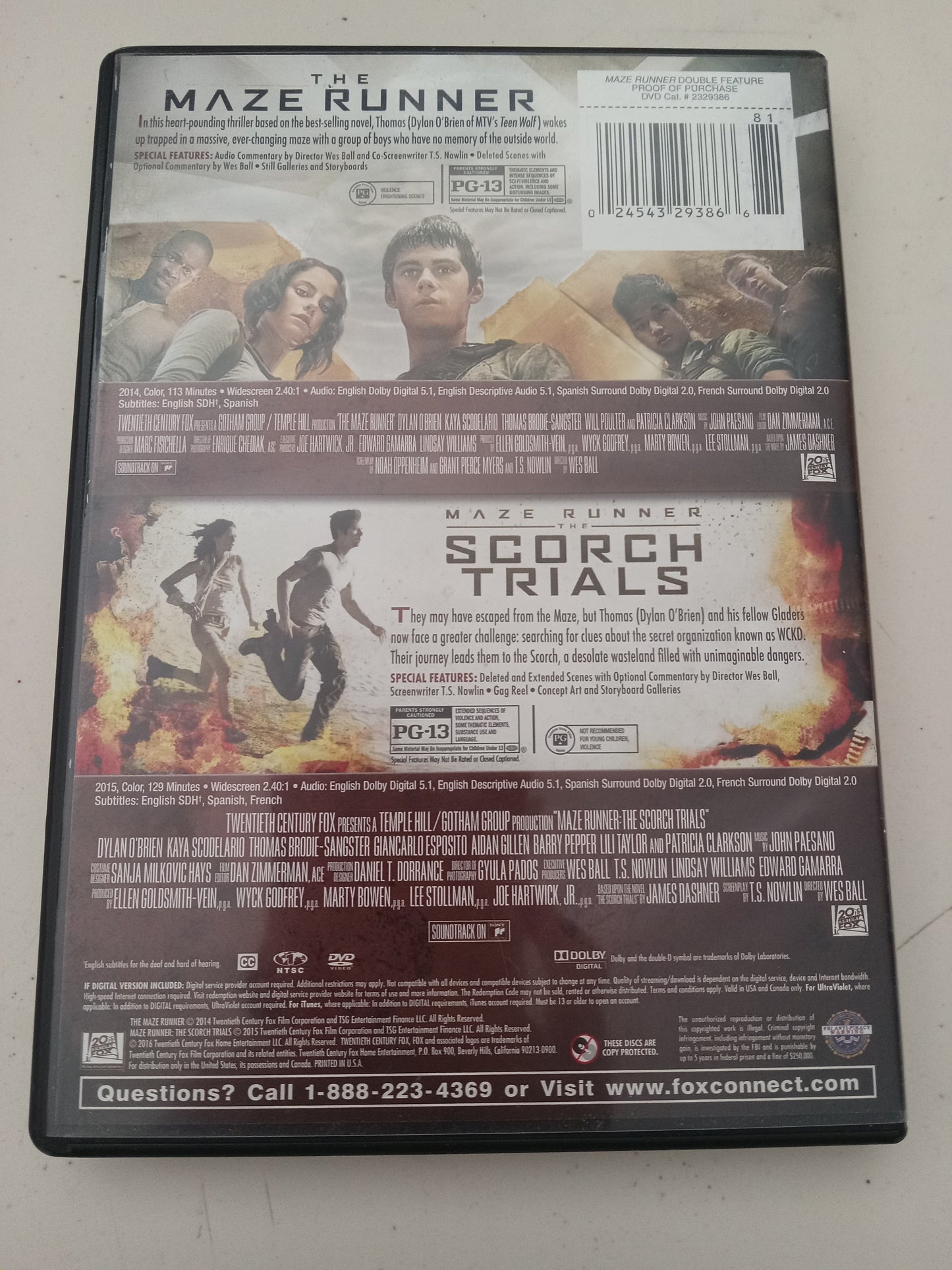 Maze Runner, DVD Movie, Dylan O'Brien Widescreen, Rated PG-13, USED
