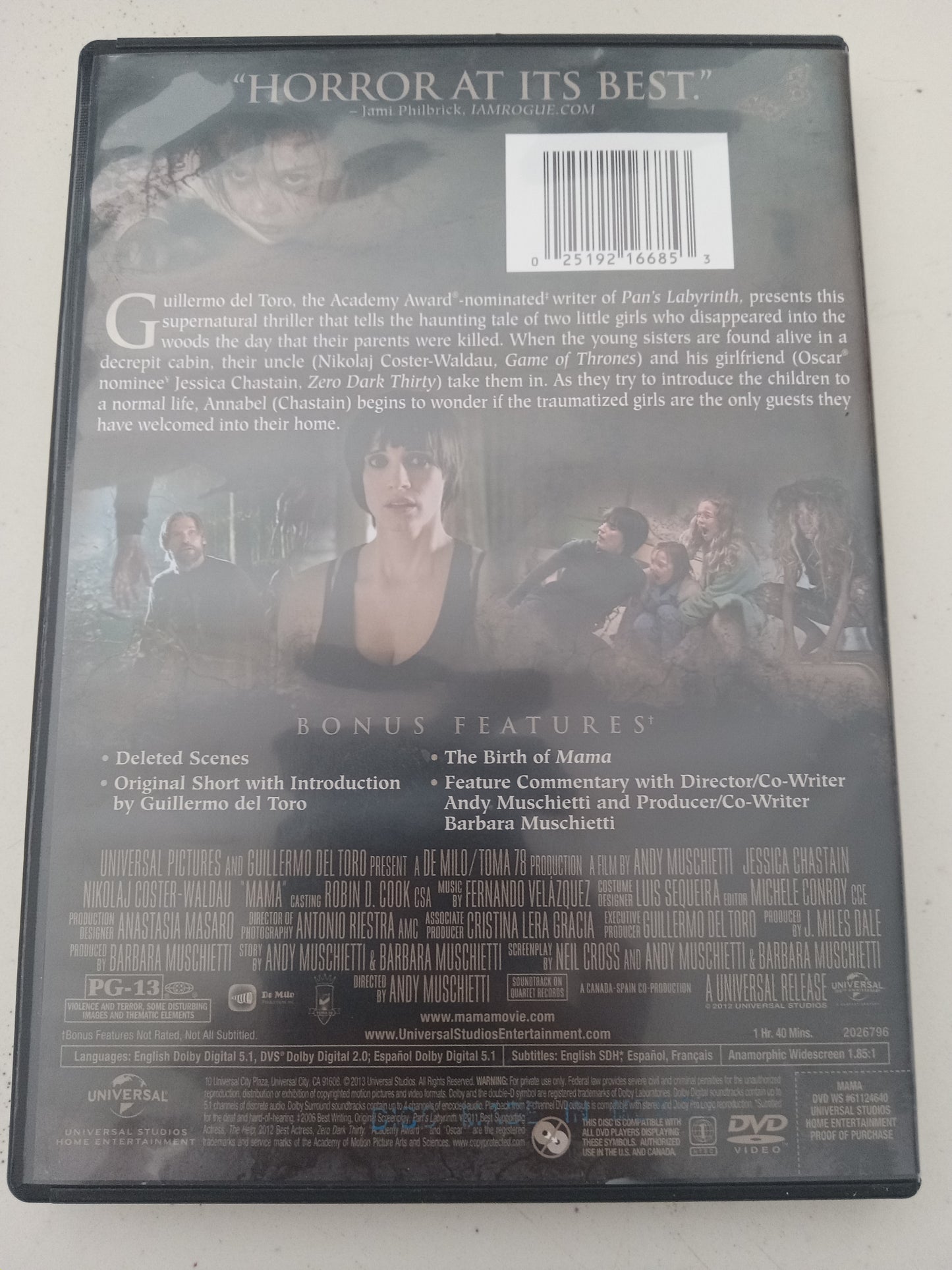 Mama, DVD Movie Jessica Chastain Widescreen, Rated PG-13, USED