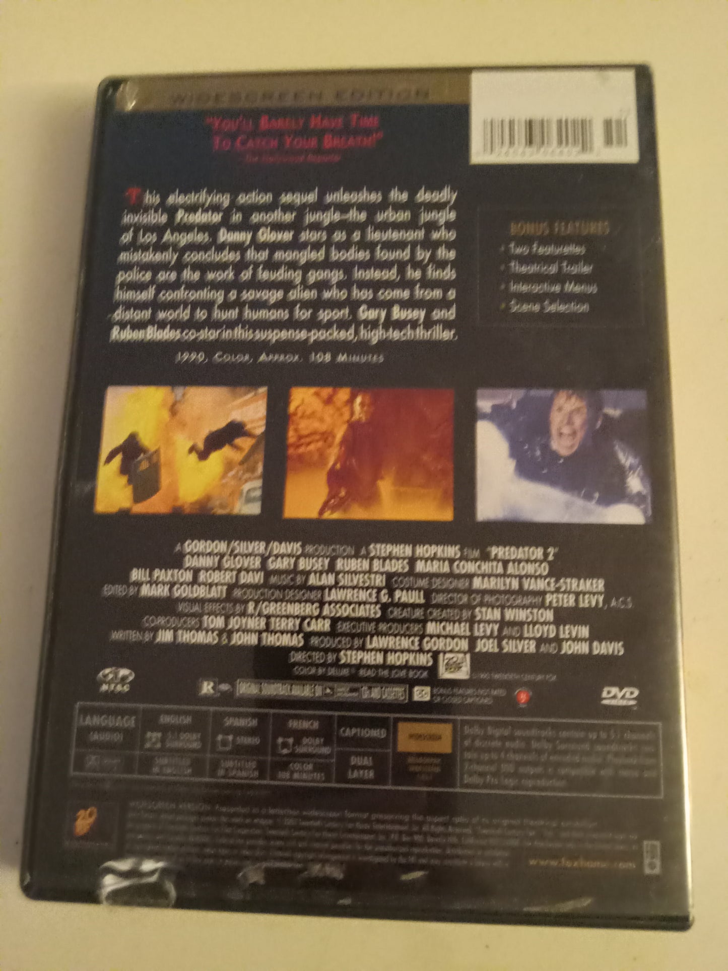 Predator 2, DVD Movie, Danny Glover Widescreen, Special Ed. Rated R, USED