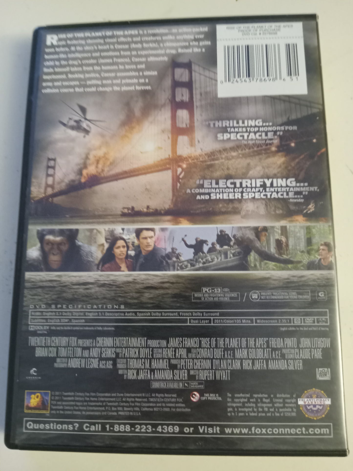Rise Of The Planet Of The Apes, DVD Movie, Widescreen, Rated PG-13, USED