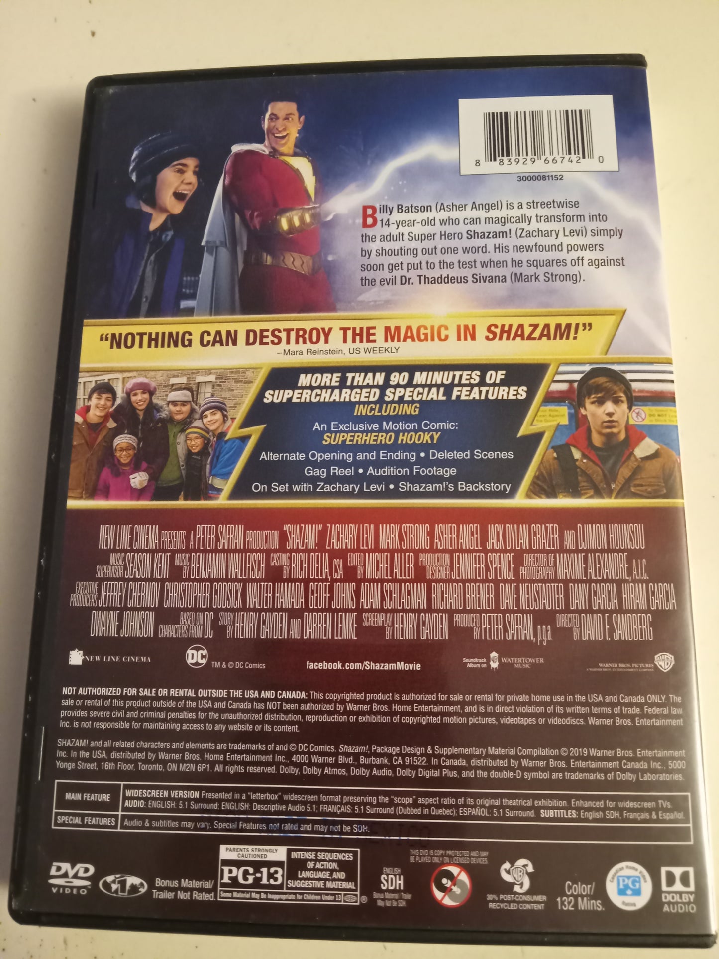 Shazam!, DVD Movie, 2 Discs, Widescreen, Rated PG-13, USED