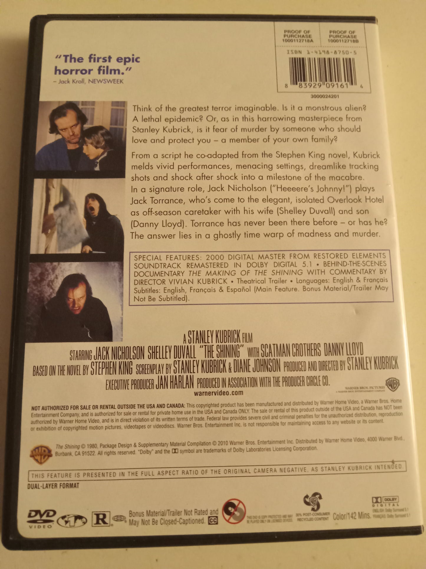The Shining DVD Movie, Fullscreen, Rated R, NEW/USED