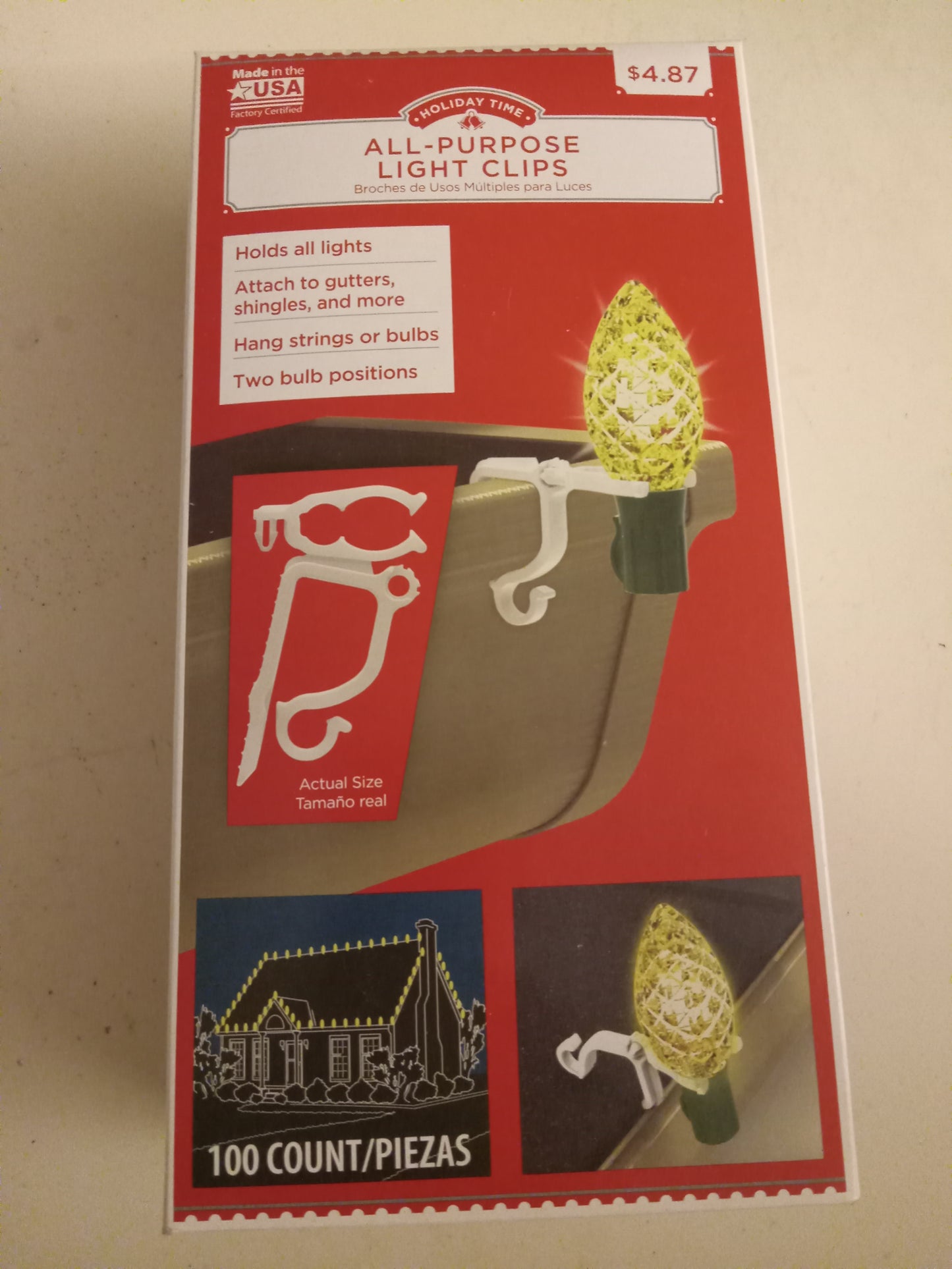 Christmas Light Clips, 100 All-Purpose Holders, Icicle/C bulbs/G bulbs/Mini/Rope, NEW