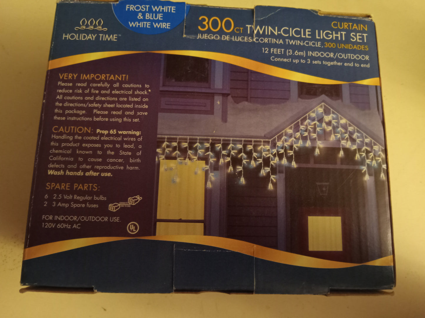 Christmas Lights, 300 Twin-Cicle, Icicle Lights, Frost/Clear White & Blue, White Wire, Holiday Time, NEW