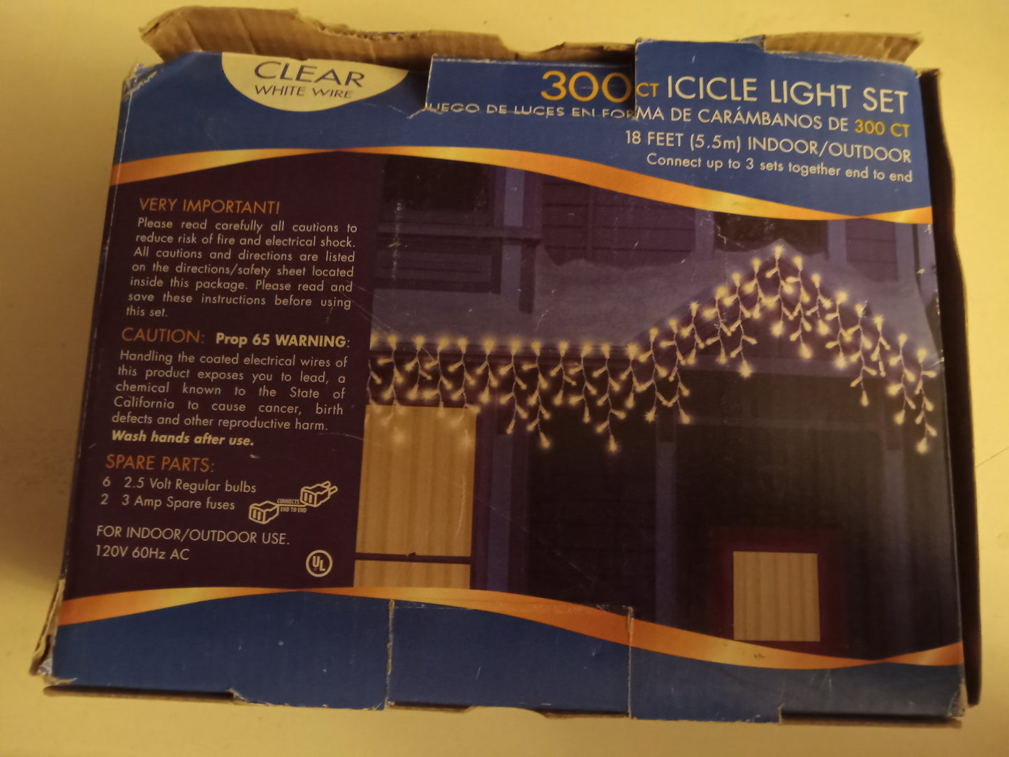 Christmas Lights, 300 Twin-Cicle, Icicle Lights, Frost/Clear White & Blue, White Wire, Holiday Time, NEW