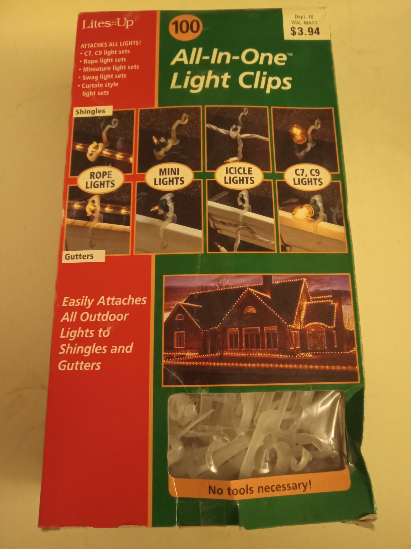 Christmas Light Clips, 100 All-In-One, Multifunctional: Rope/Mini/Icicle/C7/C9, Lites Up, NEW
