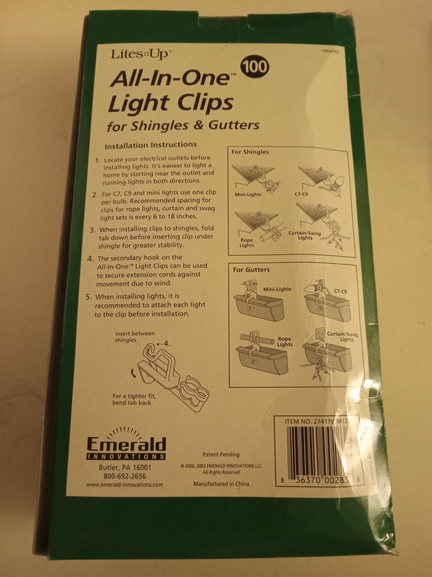 Christmas Light Clips, 100 All-In-One, Multifunctional: Rope/Mini/Icicle/C7/C9, Lites Up, NEW