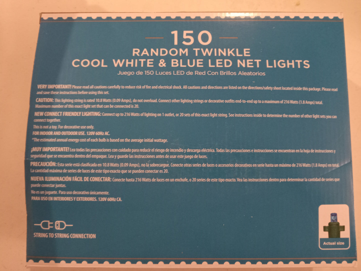 Christmas Lights, 150 LED Net Lights, Multi-color/Cool White/Blue/Random Twinkle, Green Wire, Holiday Time, NEW