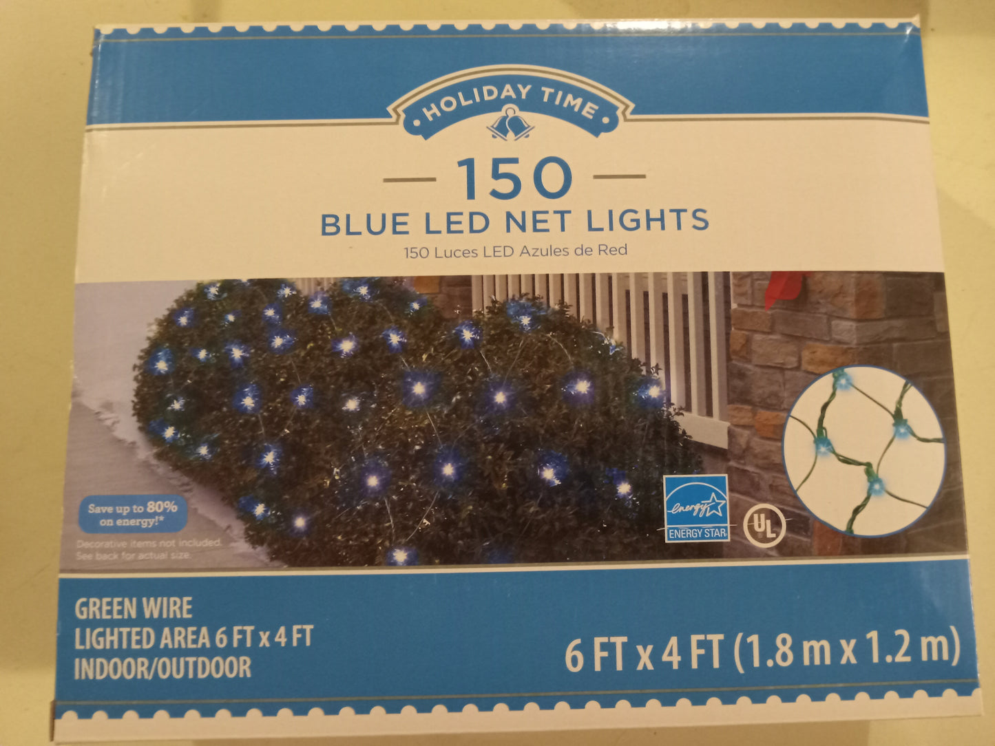 Christmas Lights, 150 LED Net Lights, Multi-color/Cool White/Blue/Random Twinkle, Green Wire, Holiday Time, NEW