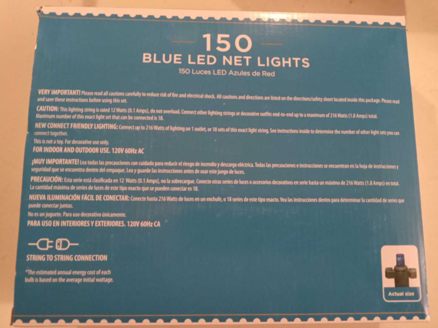 Christmas Lights, 150 LED Net Lights, Multi-color/Cool White/Blue/Random Twinkle, Green Wire, Holiday Time, NEW