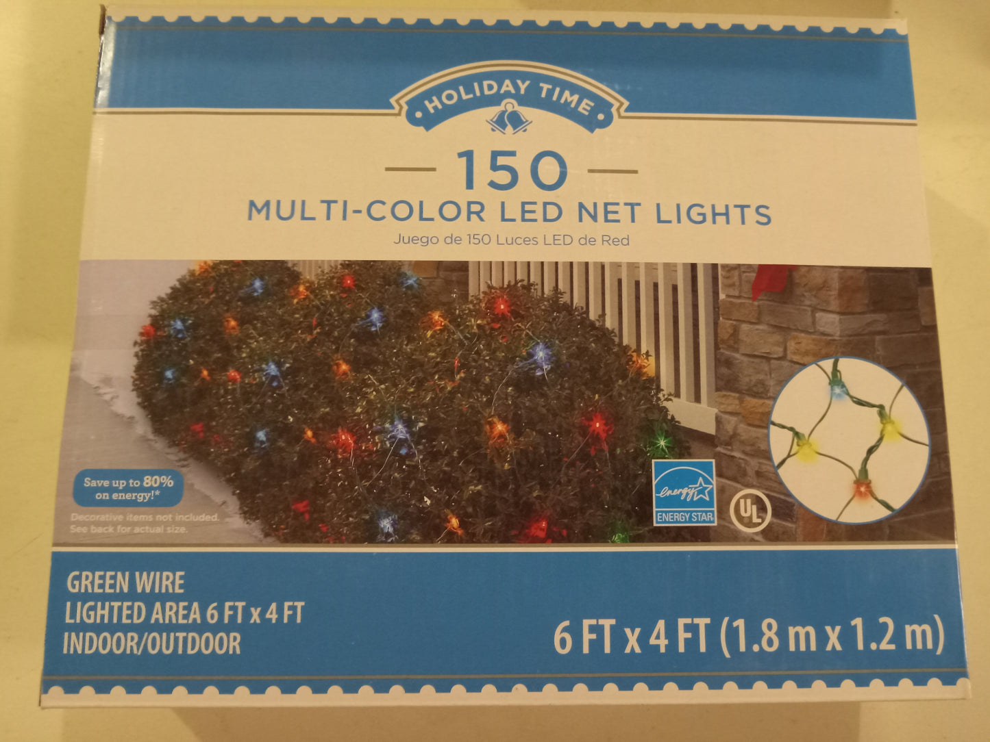 Christmas Lights, 150 LED Net Lights, Multi-color/Cool White/Blue/Random Twinkle, Green Wire, Holiday Time, NEW