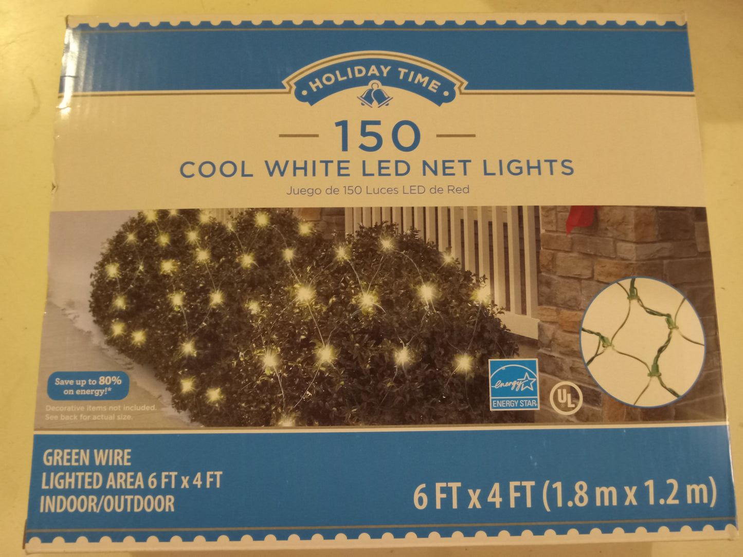 Christmas Lights, 150 LED Net Lights, Multi-color/Cool White/Blue/Random Twinkle, Green Wire, Holiday Time, NEW