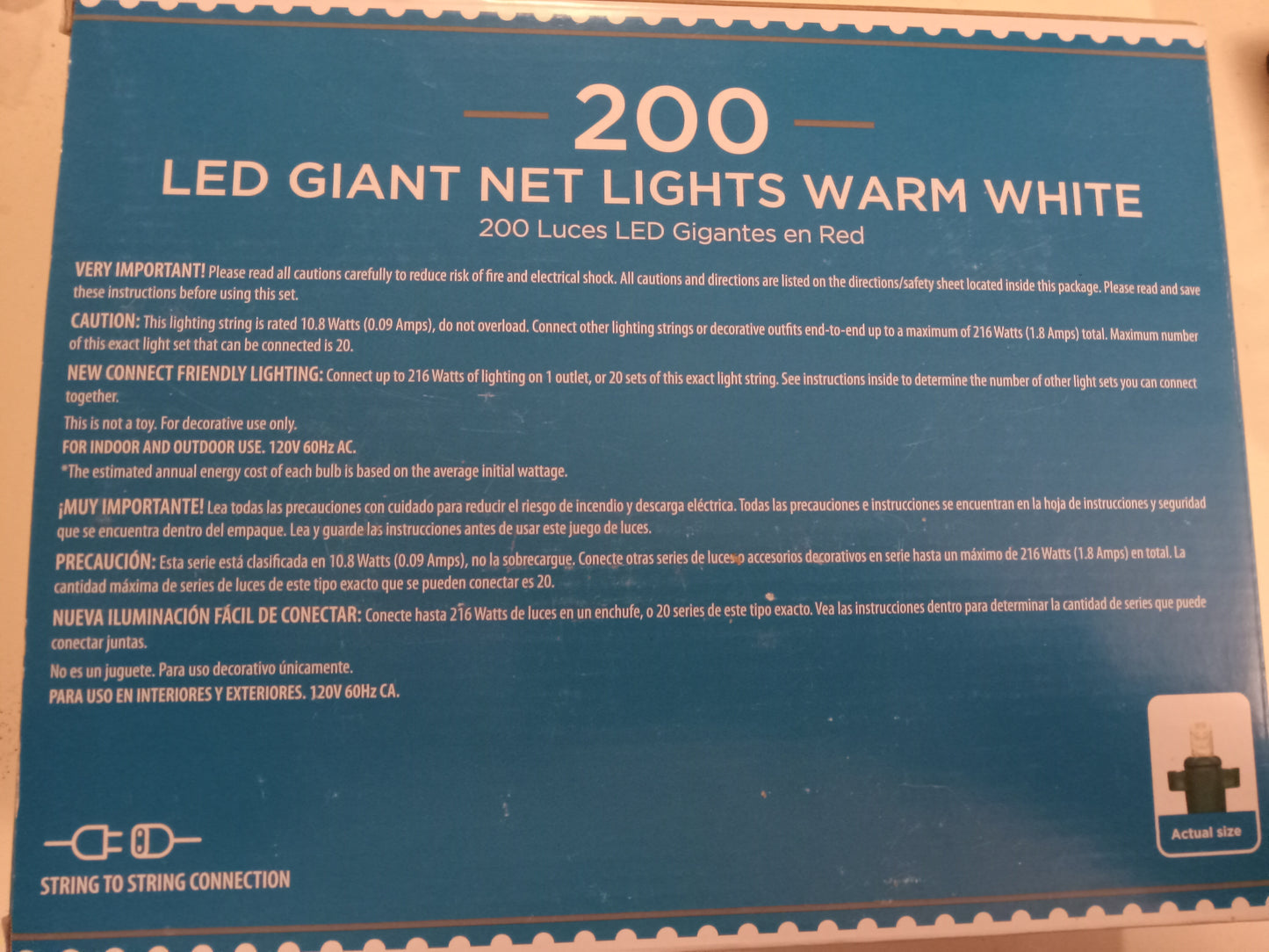 Christmas Lights, 200 LED Giant Net Lights, Warm White, Green Wire, Holiday Time, NEW