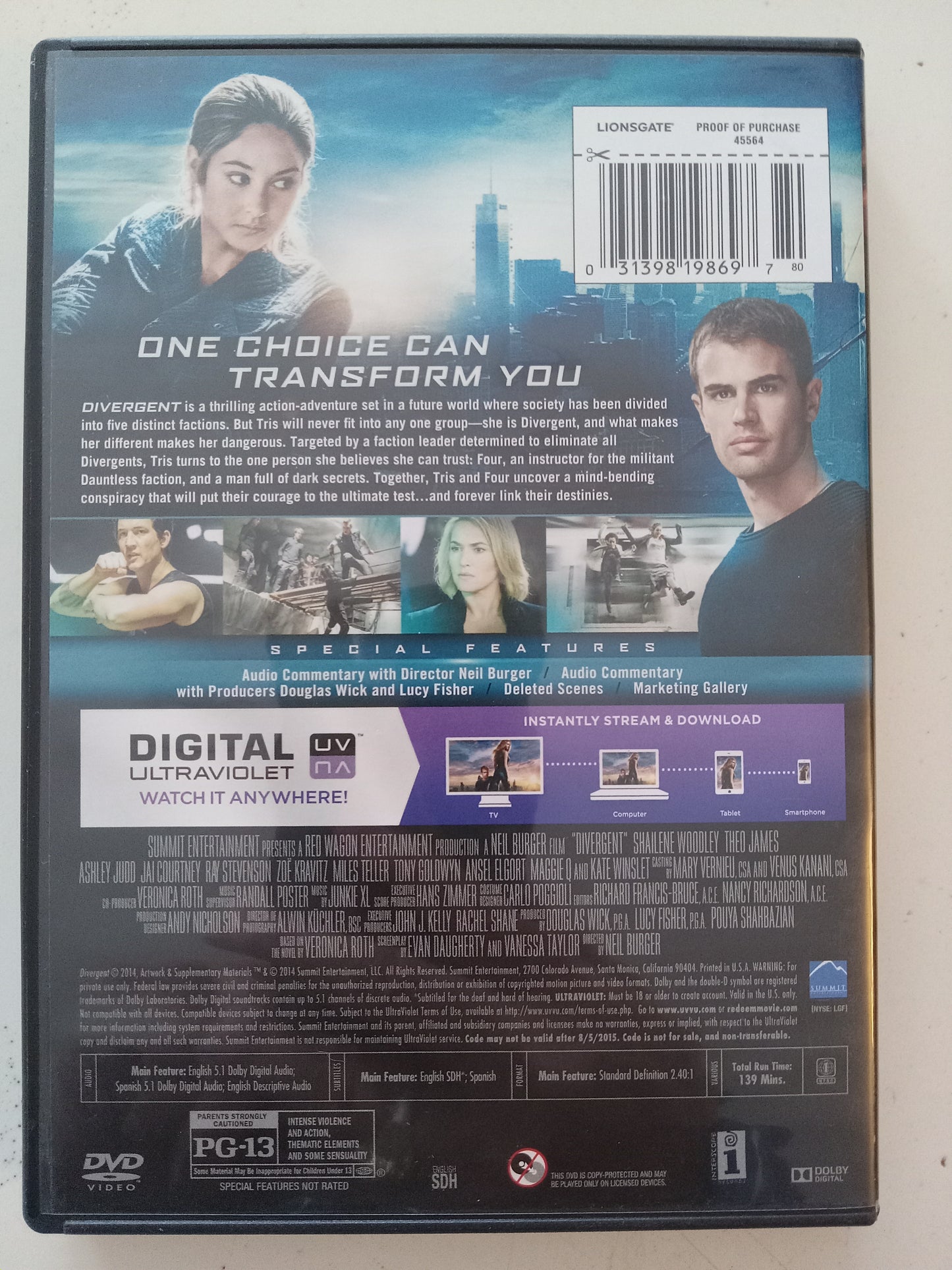 Divergent, DVD Movie, Widescreen, Rated PG-13, NEW/USED