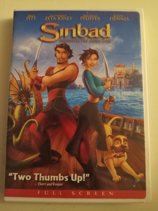 Sinbad, Legend Of the Seven Seas, Dreamworks Animation DVD Movie, Brad Pitt Fullscreen, Rated PG, USED