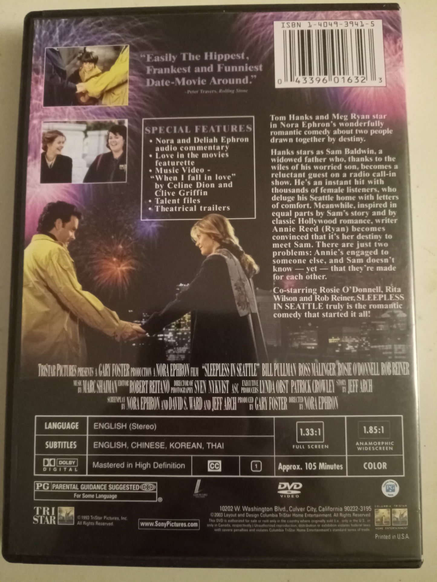 Sleepless In Seattle, DVD Movie, Fullscreen, Rated PG, USED