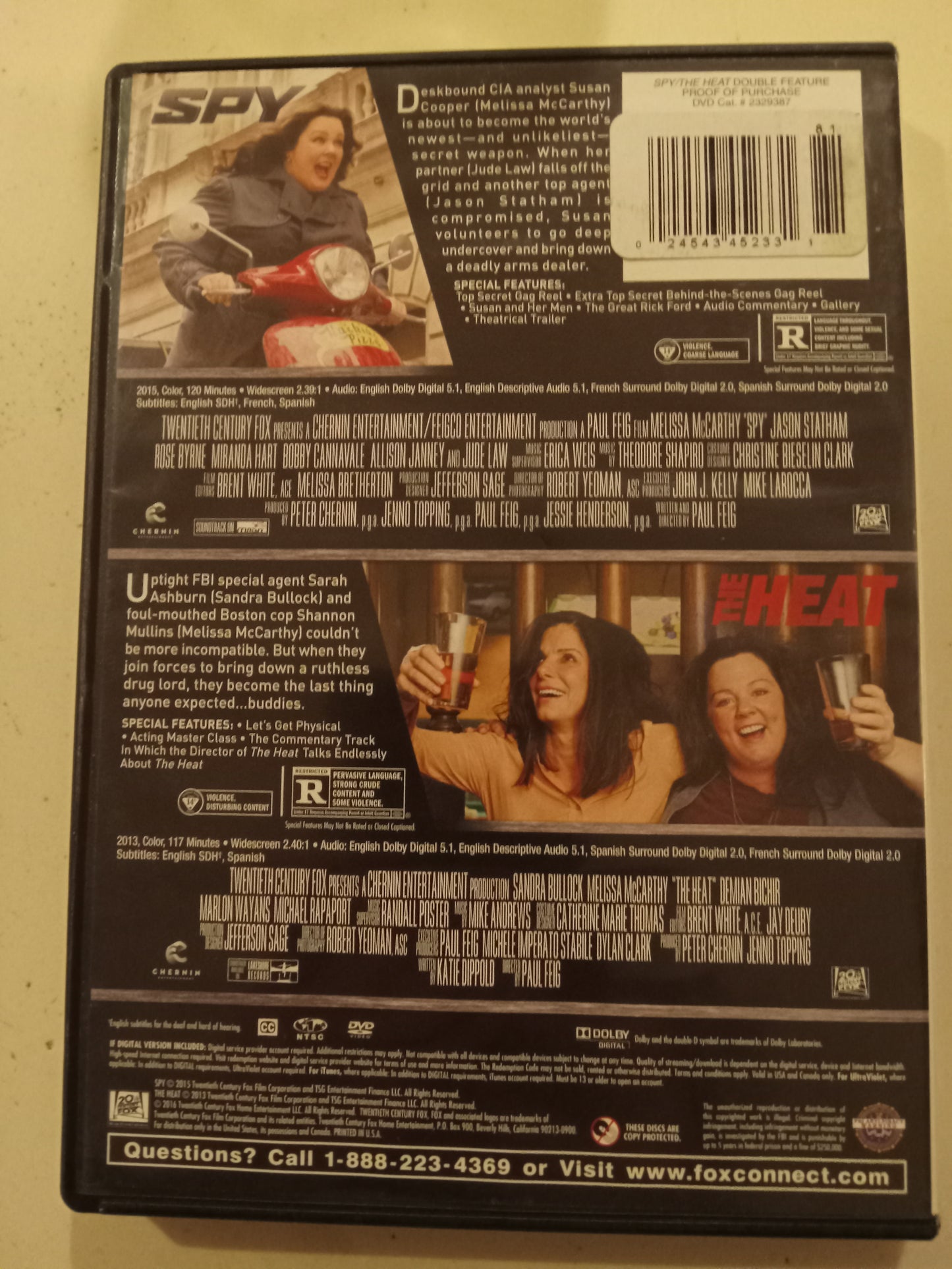 Spy, & The Heat, Double Feature, DVD Movies, Fullscreen, Rated R, USED