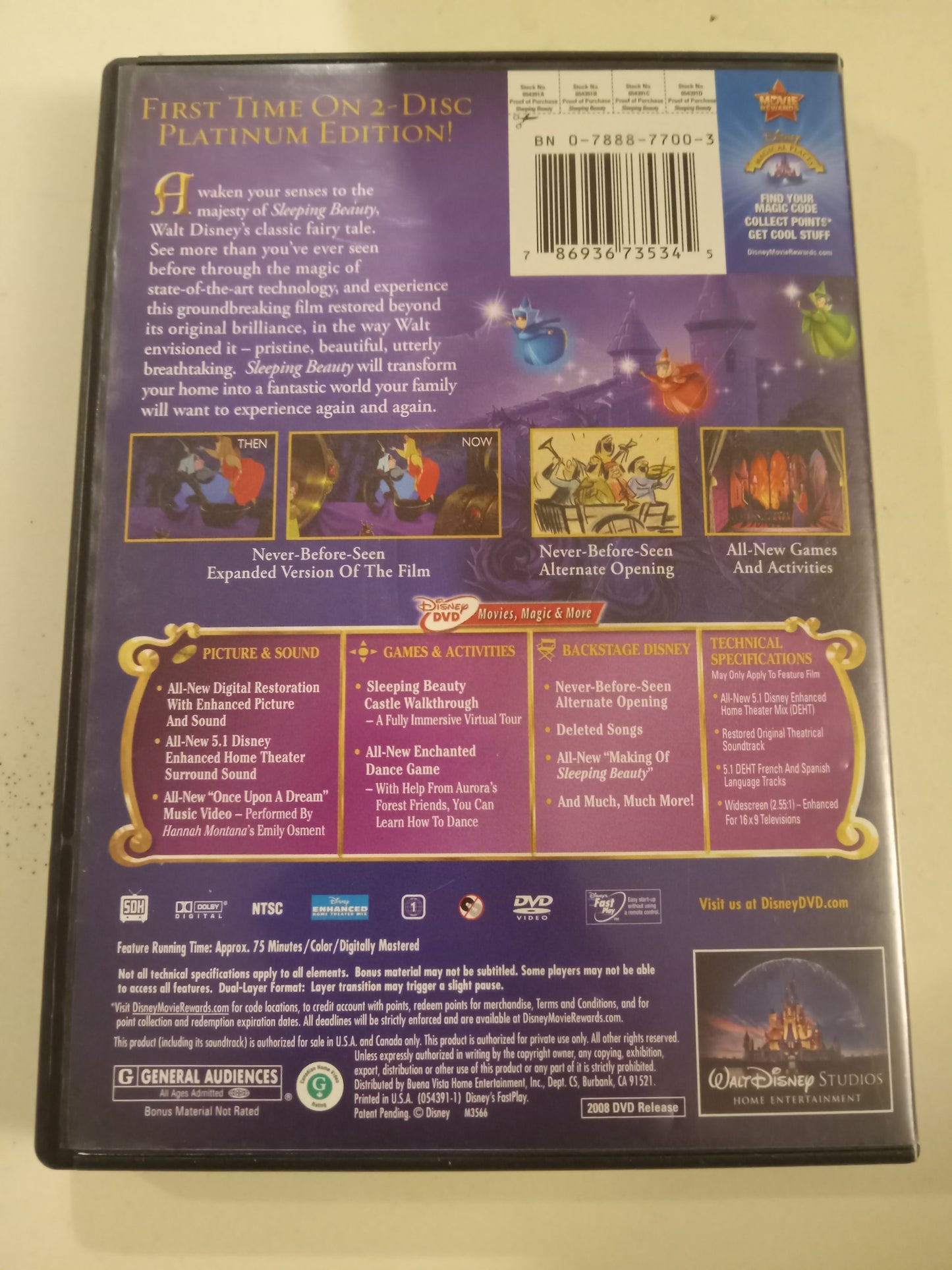 Sleeping Beauty, Platinum Edition, DVD Movie, Widescreen, Rated G, USED