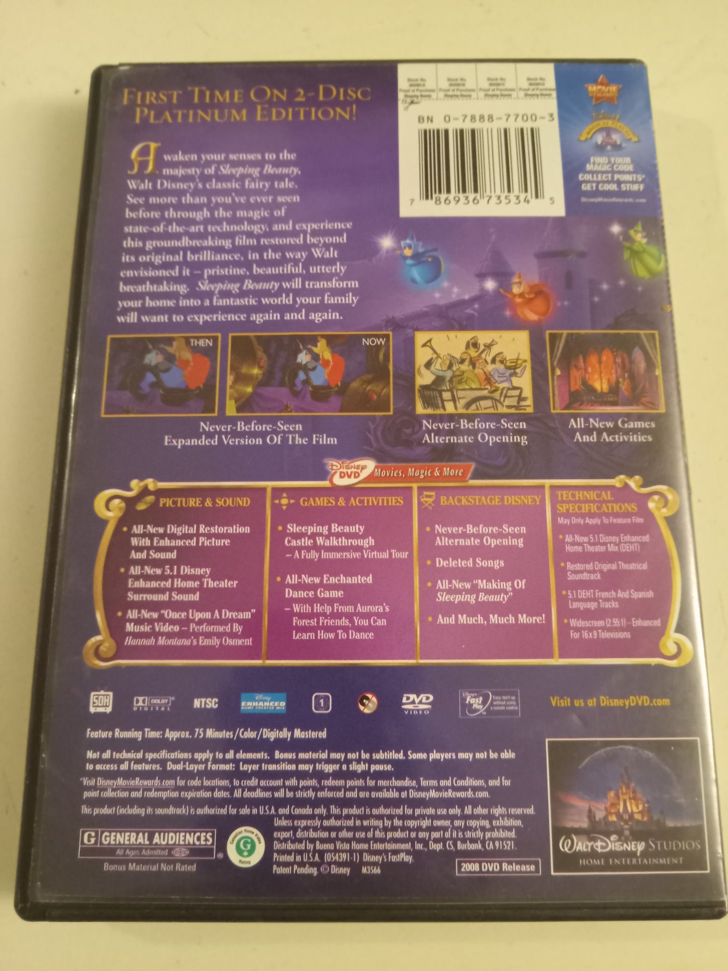 Sleeping Beauty, Platinum Edition, DVD Movie, Widescreen, Rated G, USED