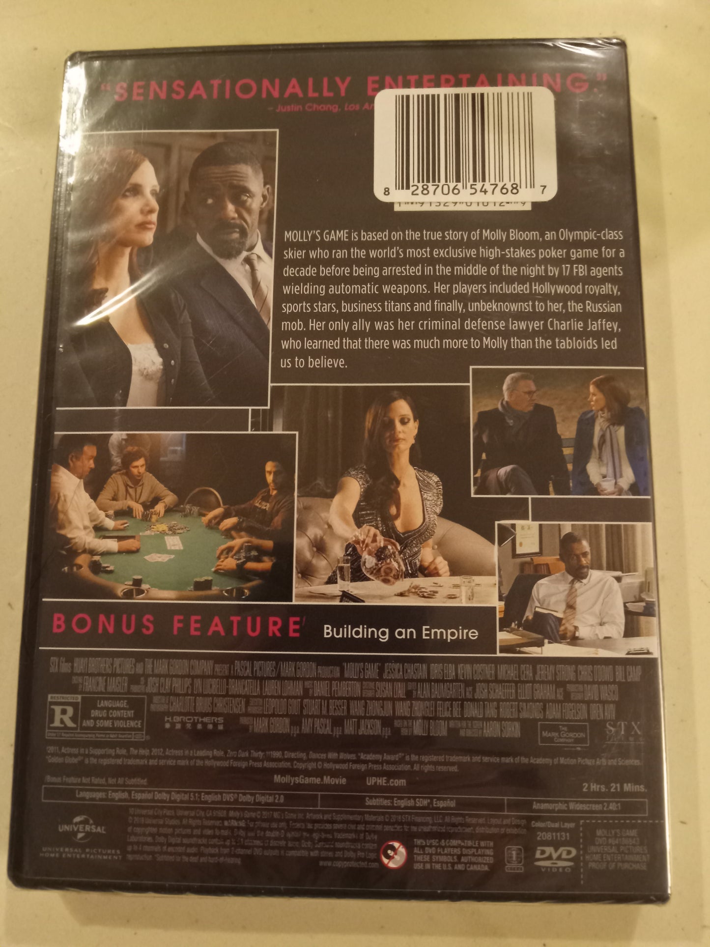 Molly's Game, Based On True Story, DVD Movie, Widescreen, Rated R, NEW