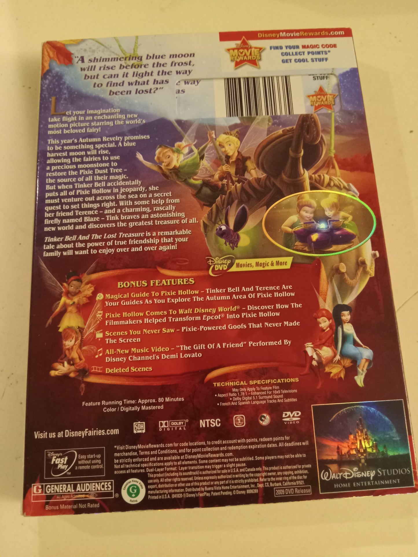 TinkerBell And The Lost Treasure, Disney Animation DVD Movie, Widescreen, Rated G, USED
