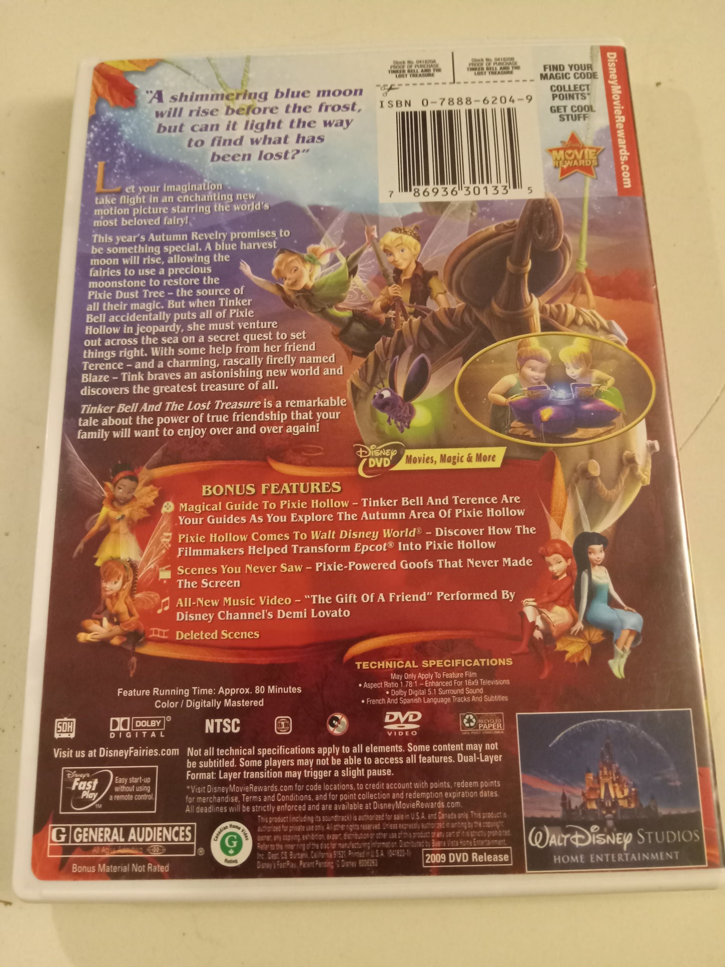 TinkerBell And The Lost Treasure, Disney Animation DVD Movie, Widescreen, Rated G, USED