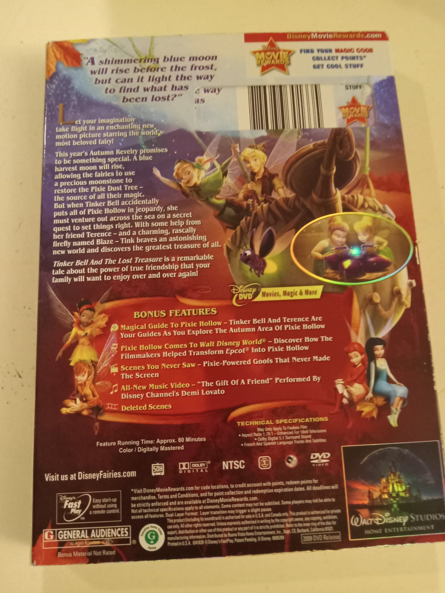 TinkerBell And The Lost Treasure, Disney Animation DVD Movie, Widescreen, Rated G, USED