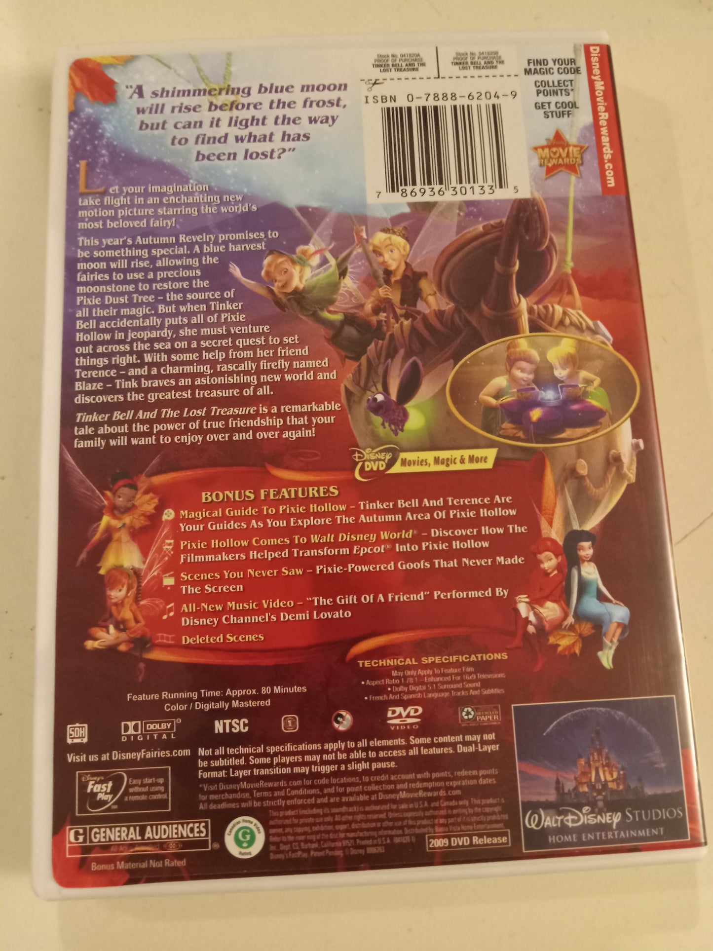 TinkerBell And The Lost Treasure, Disney Animation DVD Movie, Widescreen, Rated G, USED