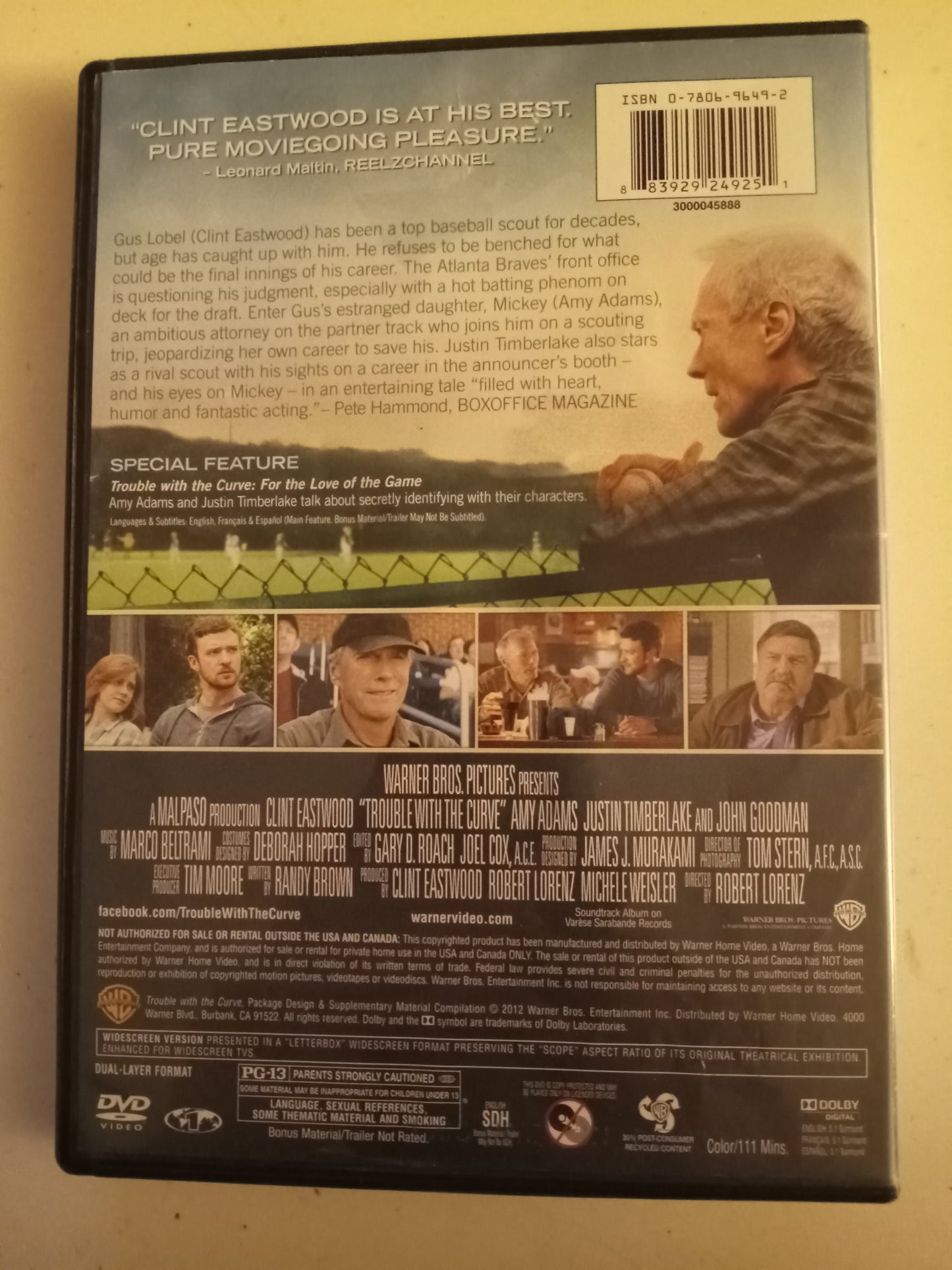 Trouble With The Curve, DVD Movie, Widescreen, Rated PG-13, USED