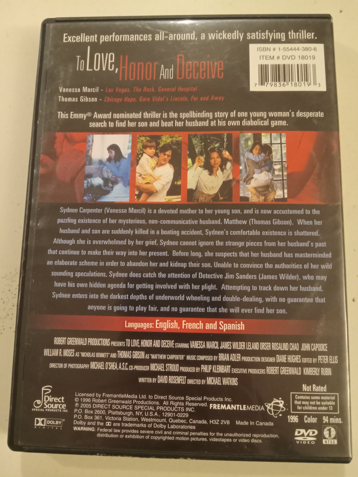 To Love Honor And Deceive, DVD Movie, Vanessa Marcil Widescreen, Not Rated, USED
