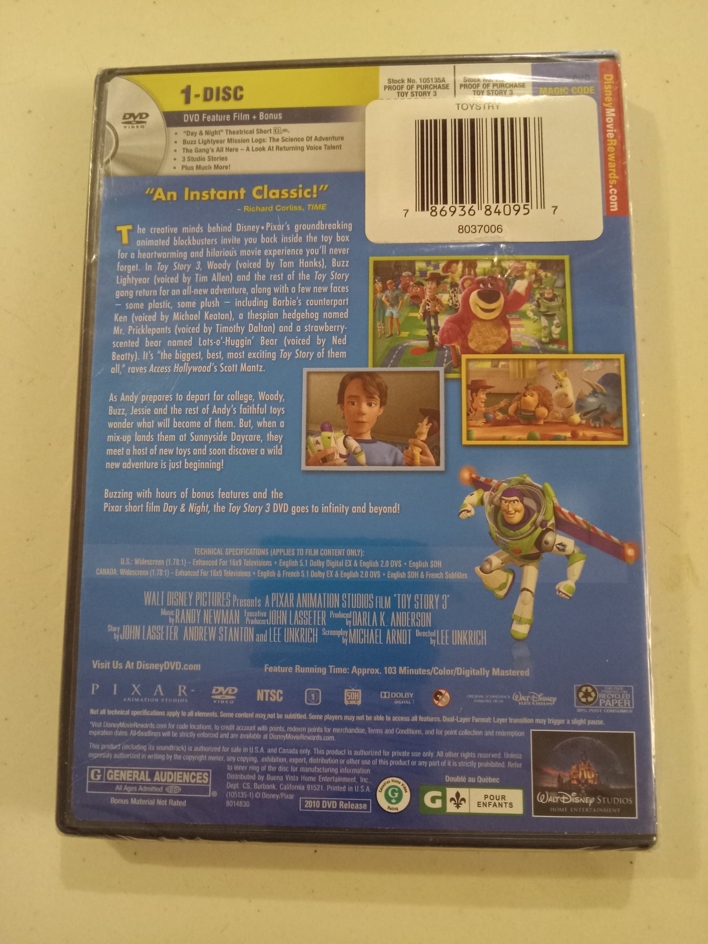 Toy Story 3, DVD Movie, Widescreen, Rated G, NEW