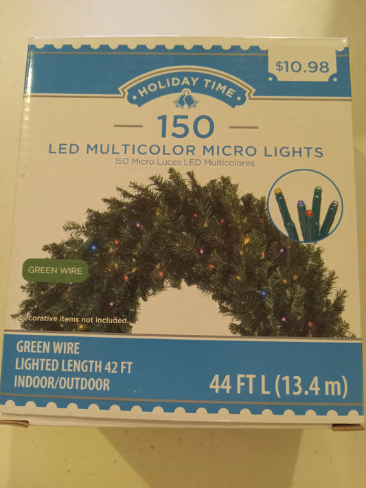 Christmas Lights, 150 LED Micro Lights, Multi-Color, Green Wire, Holiday Time, Ideal for Wreaths, NEW