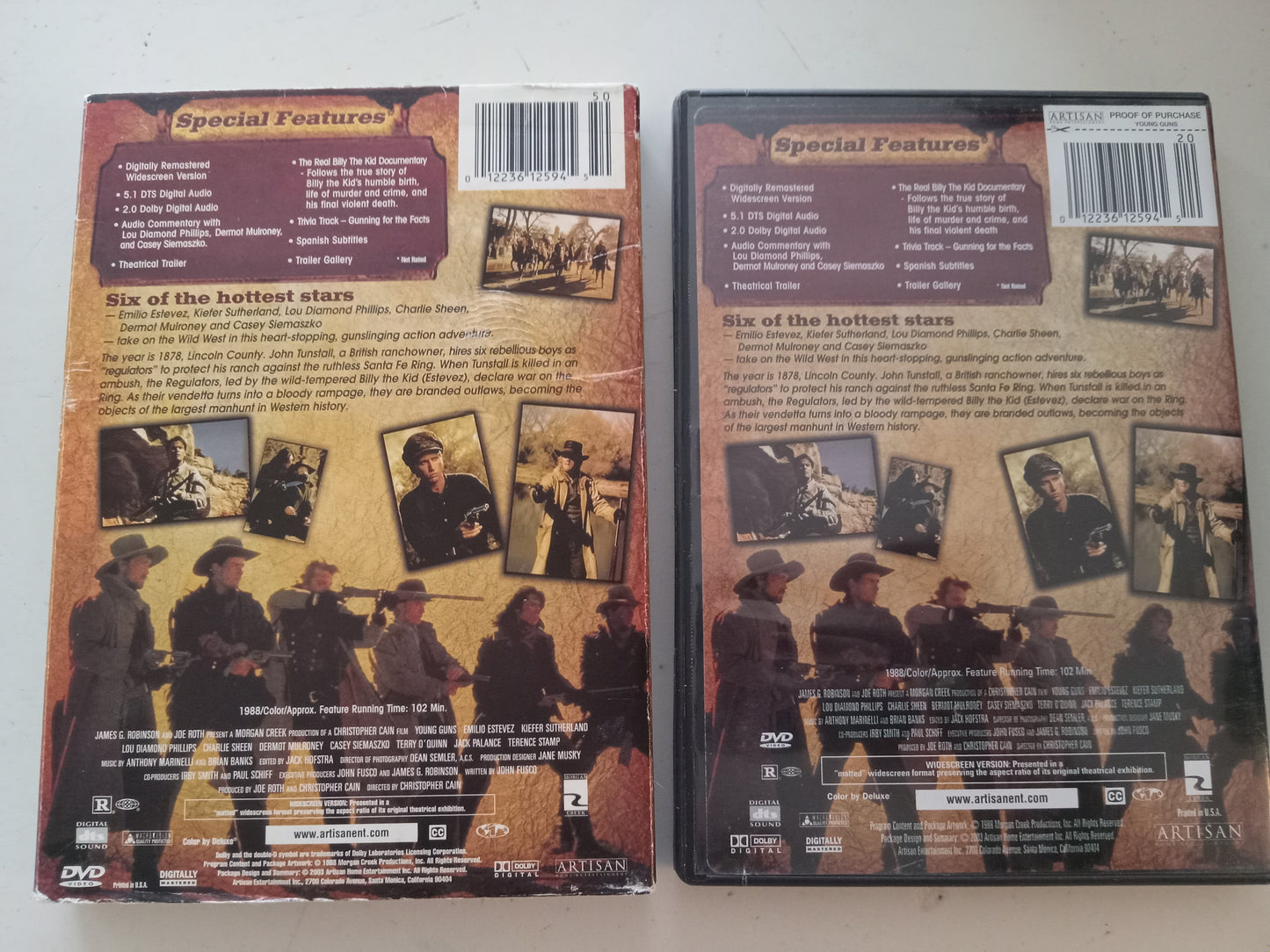 Young Guns, Exclusive Retro VHS Slip Cover/Special Ed. DVD Movie, Emilio Estevez Widescreen, Rated R, NEW/USED