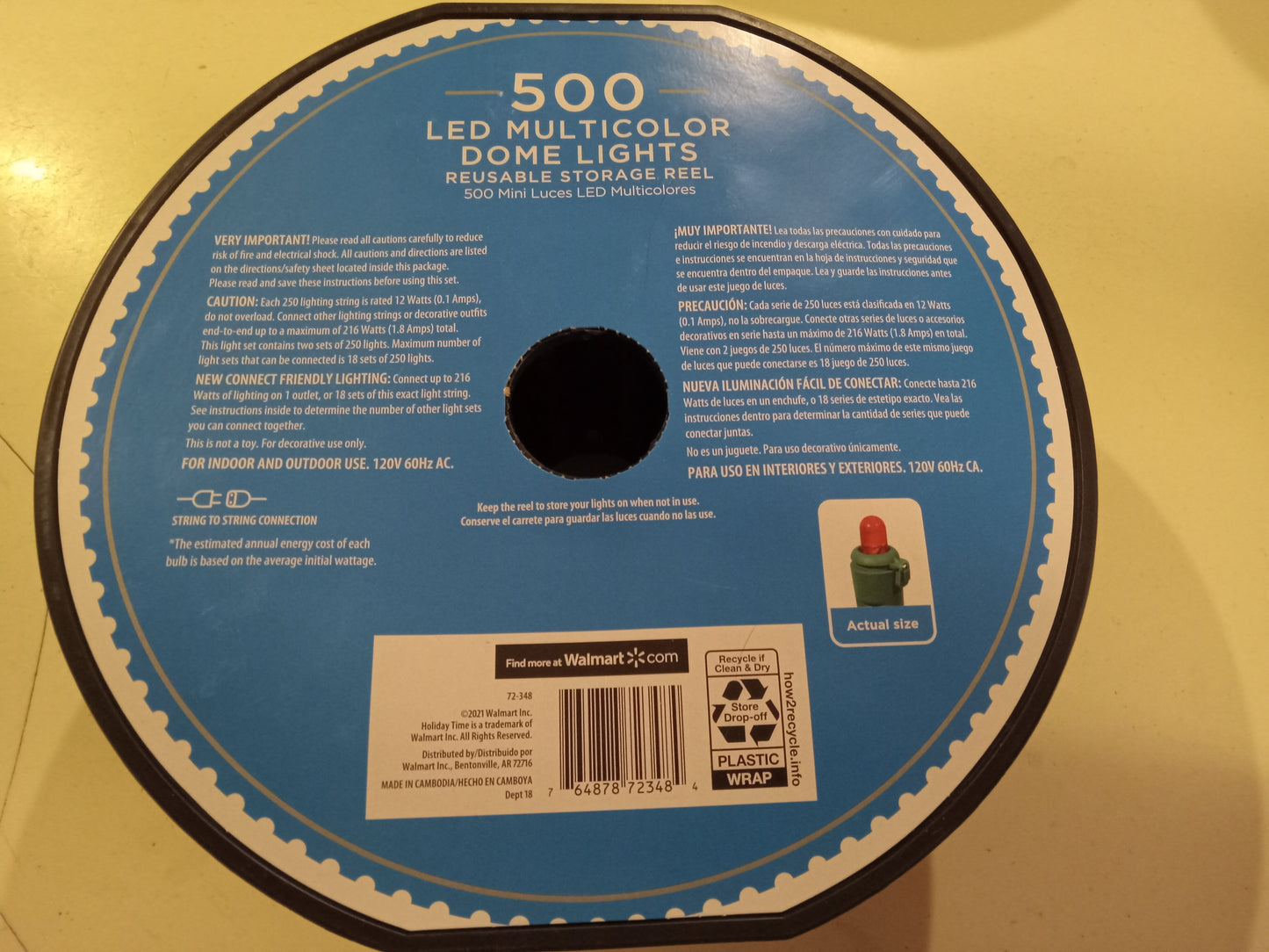 Christmas Lights Roll, 225/500 LED Mini Dome Bulbs, Multi-Color/Cool White, Green Wire, Holiday Time, NEW