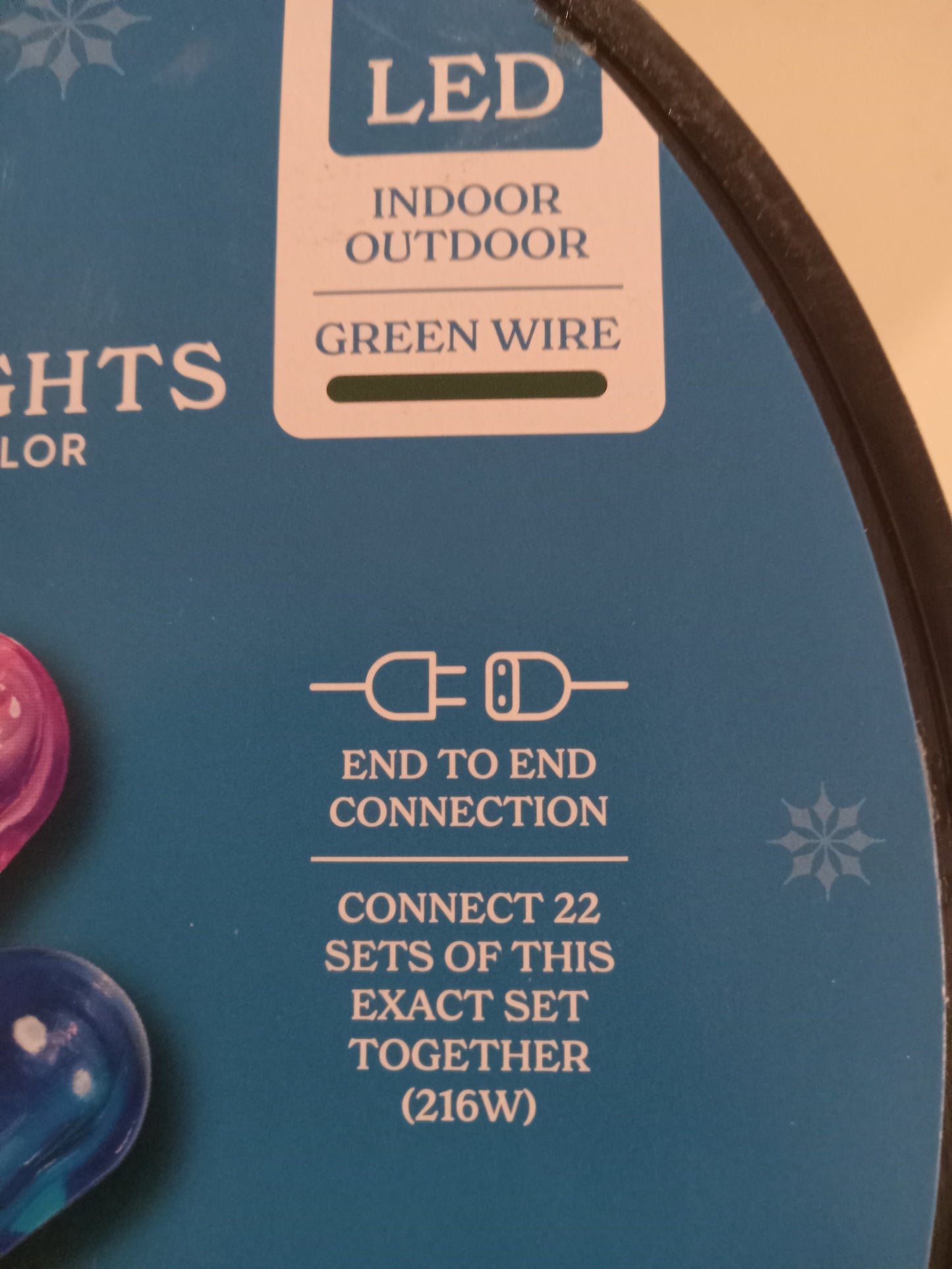 Christmas Lights Roll, 200 LED Mini Edison Bulbs, Multi-Color/Cool White, Green Wire, Holiday Time, NEW