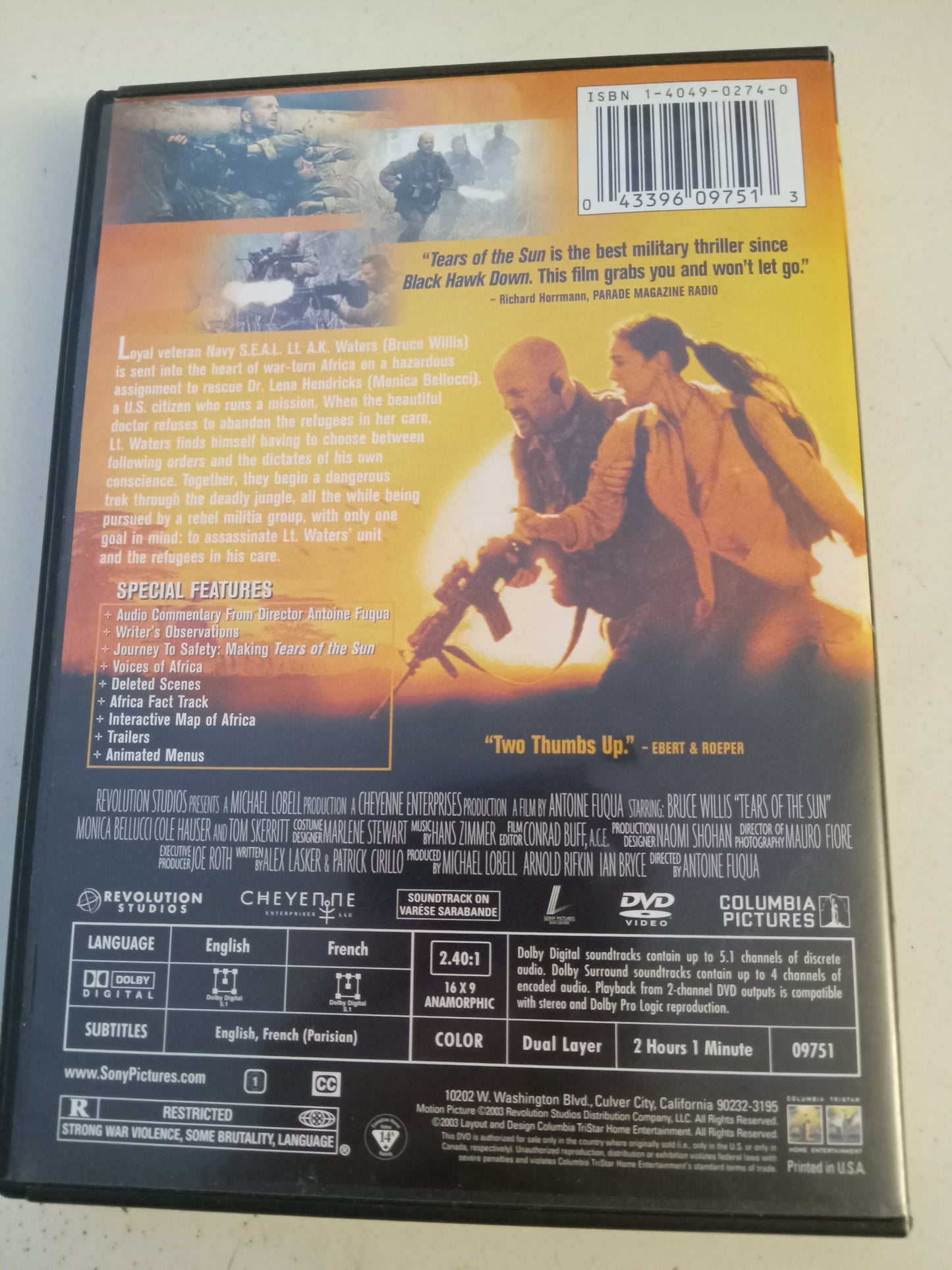 Tears Of The Sun, Special Edition, DVD Movie, Bruce Willis Widescreen, Rated R, USED
