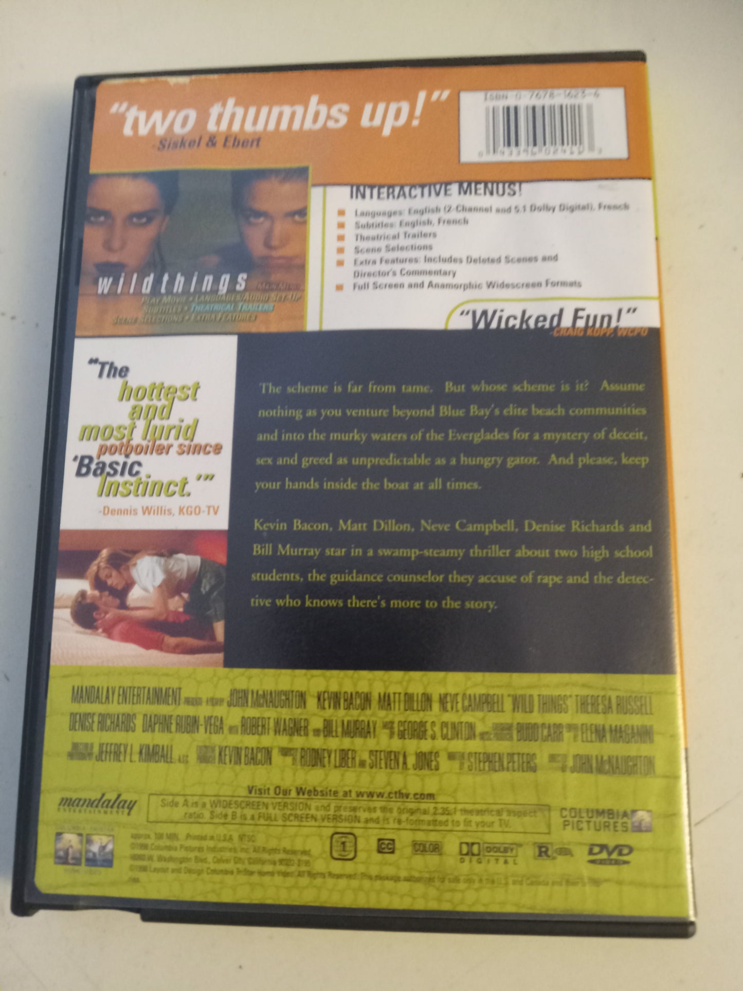 Wild Things, DVD Movie, Matt Dillon, Fullscreen, Widescreen, Rated R, USED